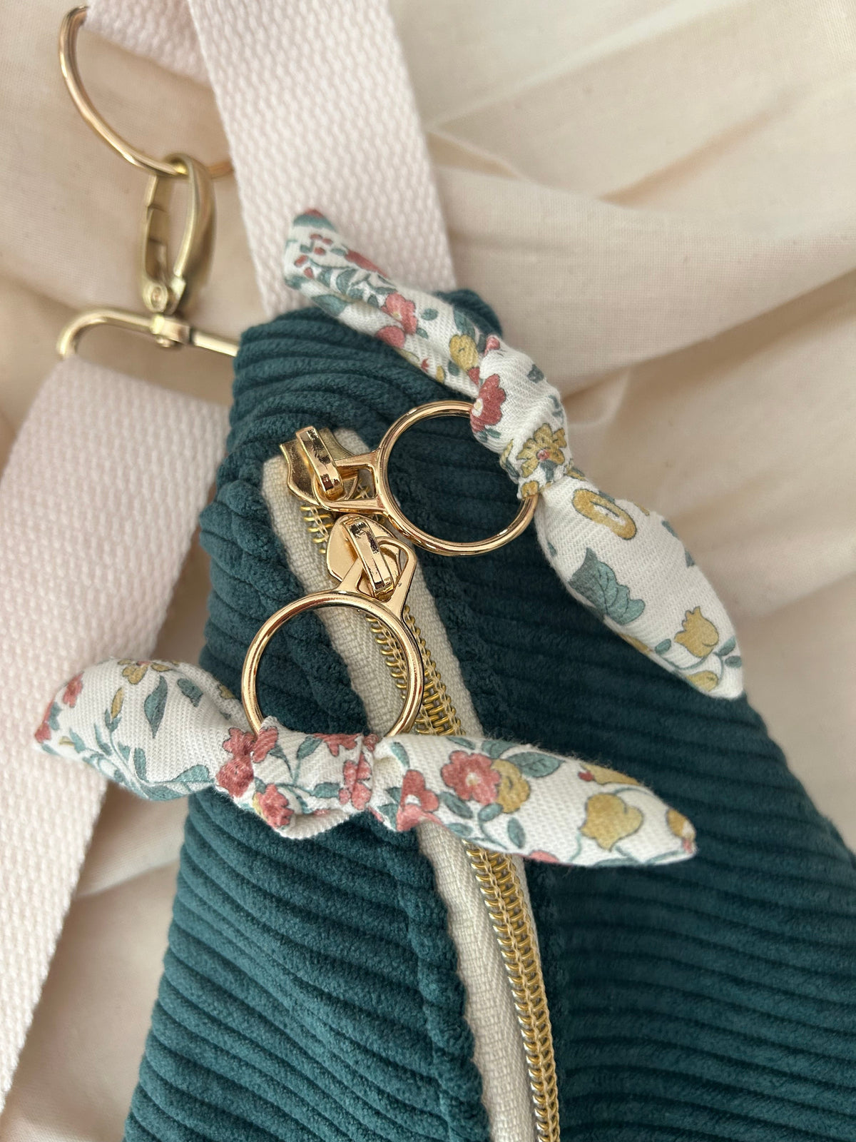 Sac banane femme hiver | Velours côtelé vert sapin & doublure fleurieSac Femme Zage Colorful Life