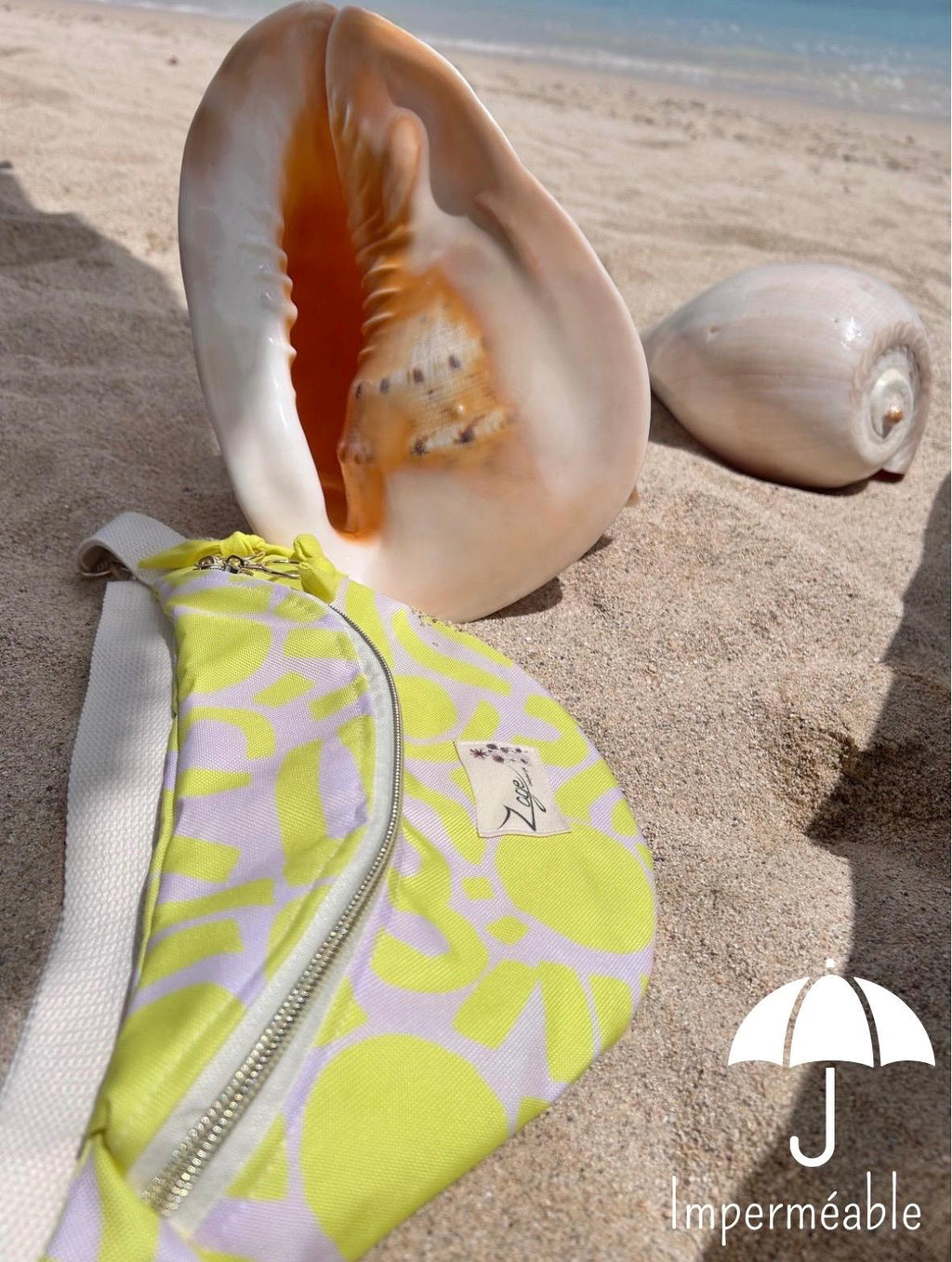 Sac banane Imperméable femme | Toile blanche graphique jaune fluo, doublure jauneSac Femme Zage Colorful Life
