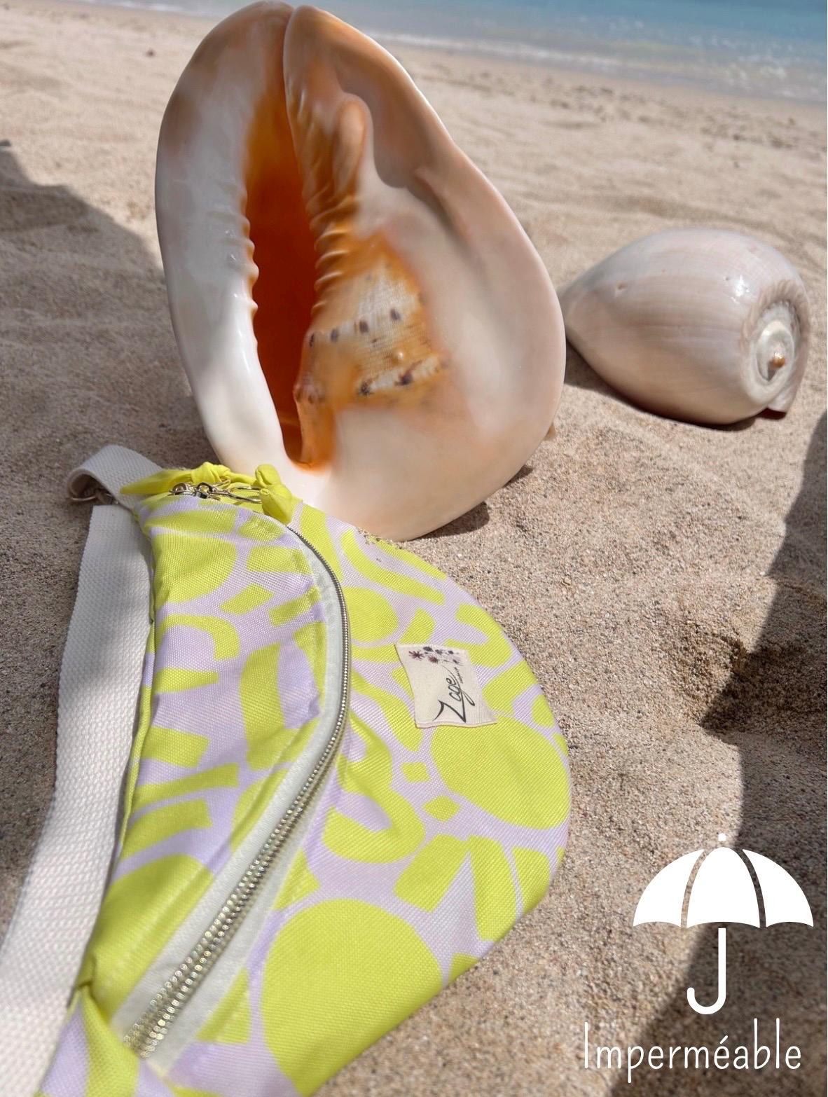 Sac banane Imperméable femme | Toile blanche graphique jaune fluo, doublure jauneSac Femme Zage Colorful Life