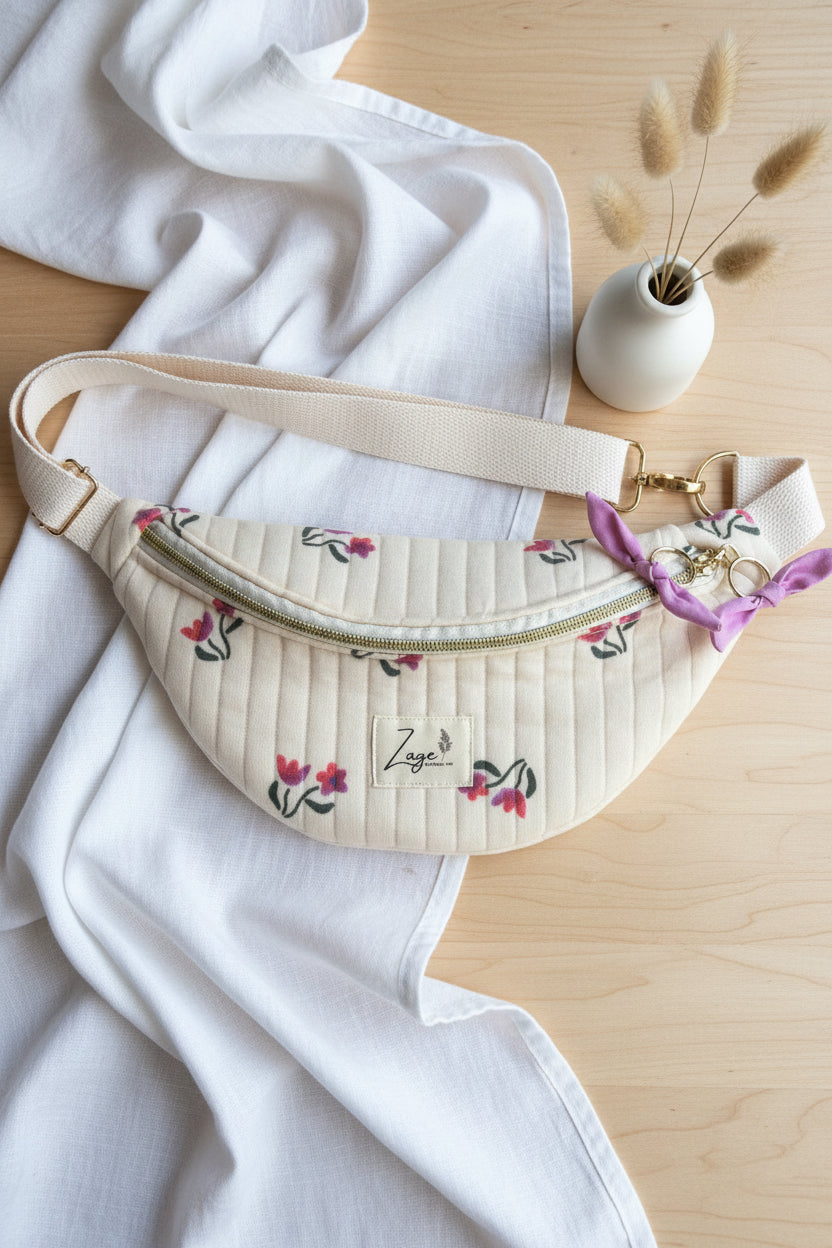 Sac banane femme Matelassé | Tissu jersey matelassé beige écru & doublure LilaSac Femme Zage Colorful Life