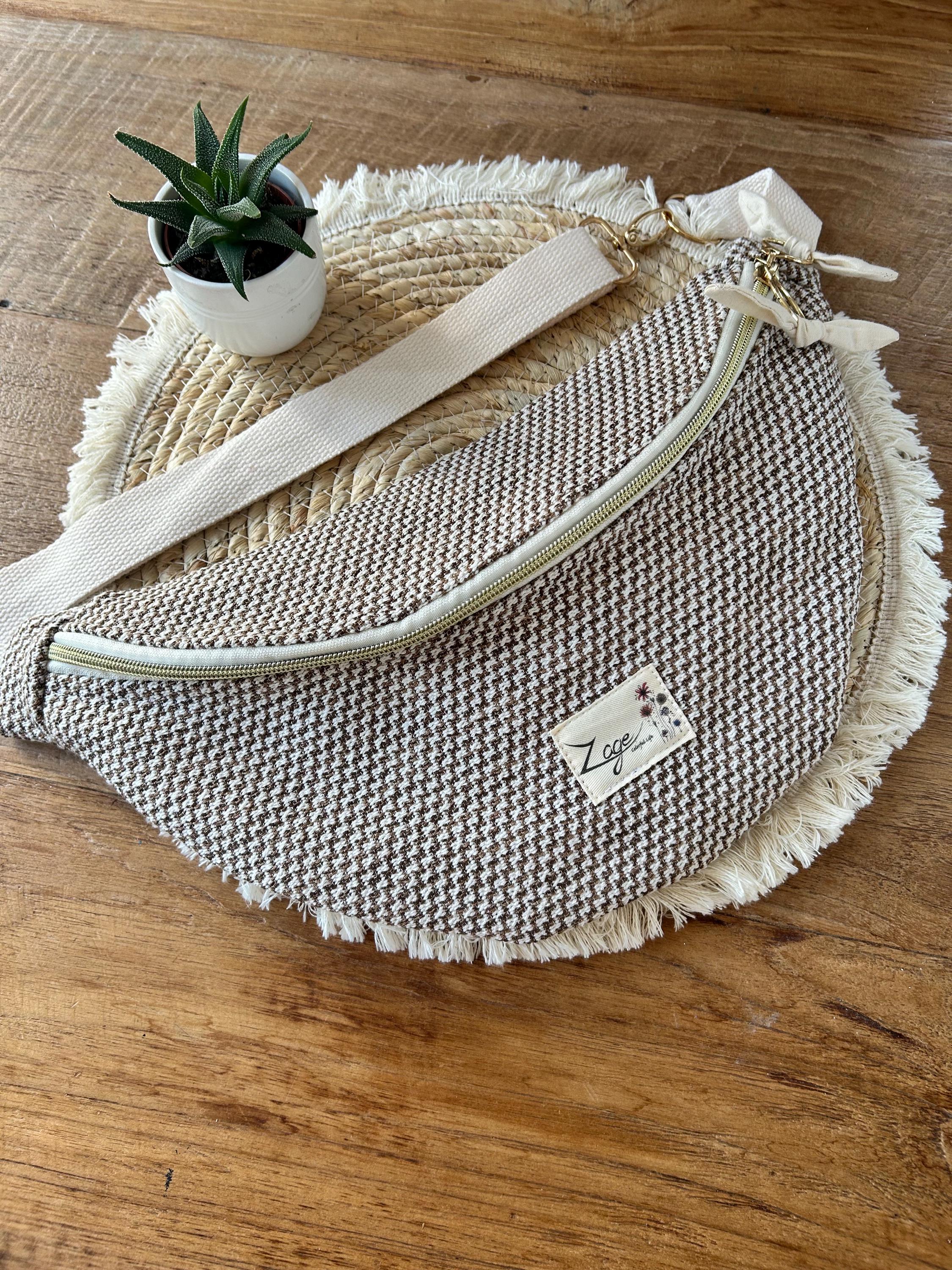 Sac banane femme hiver | Jacquard tissé marron et beige & doublure beigeSac Femme Zage Colorful Life