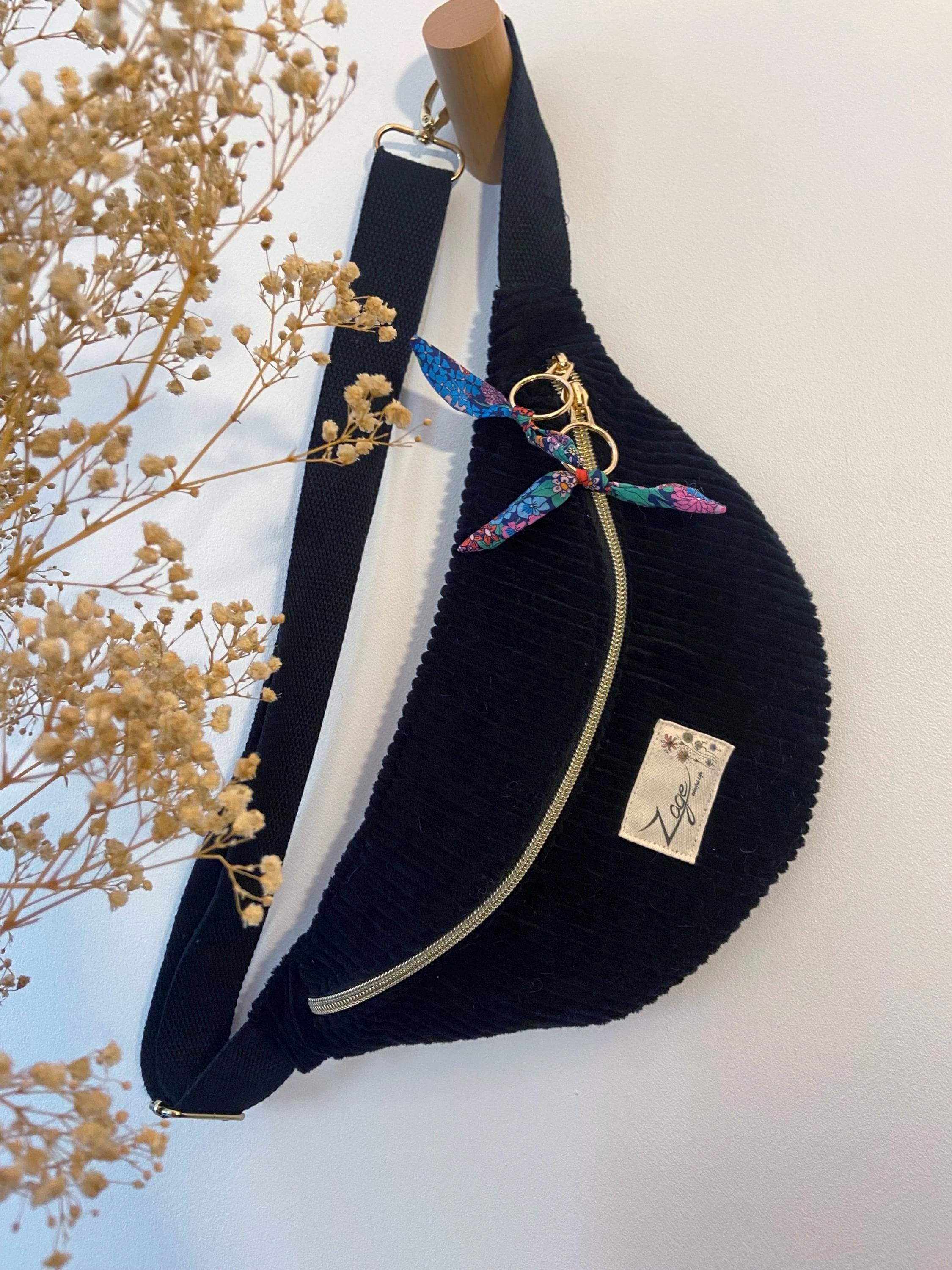 Sac banane femme hiver | Velours côtelé noir & doublure liberty multicoloreSac Femme Zage Colorful Life