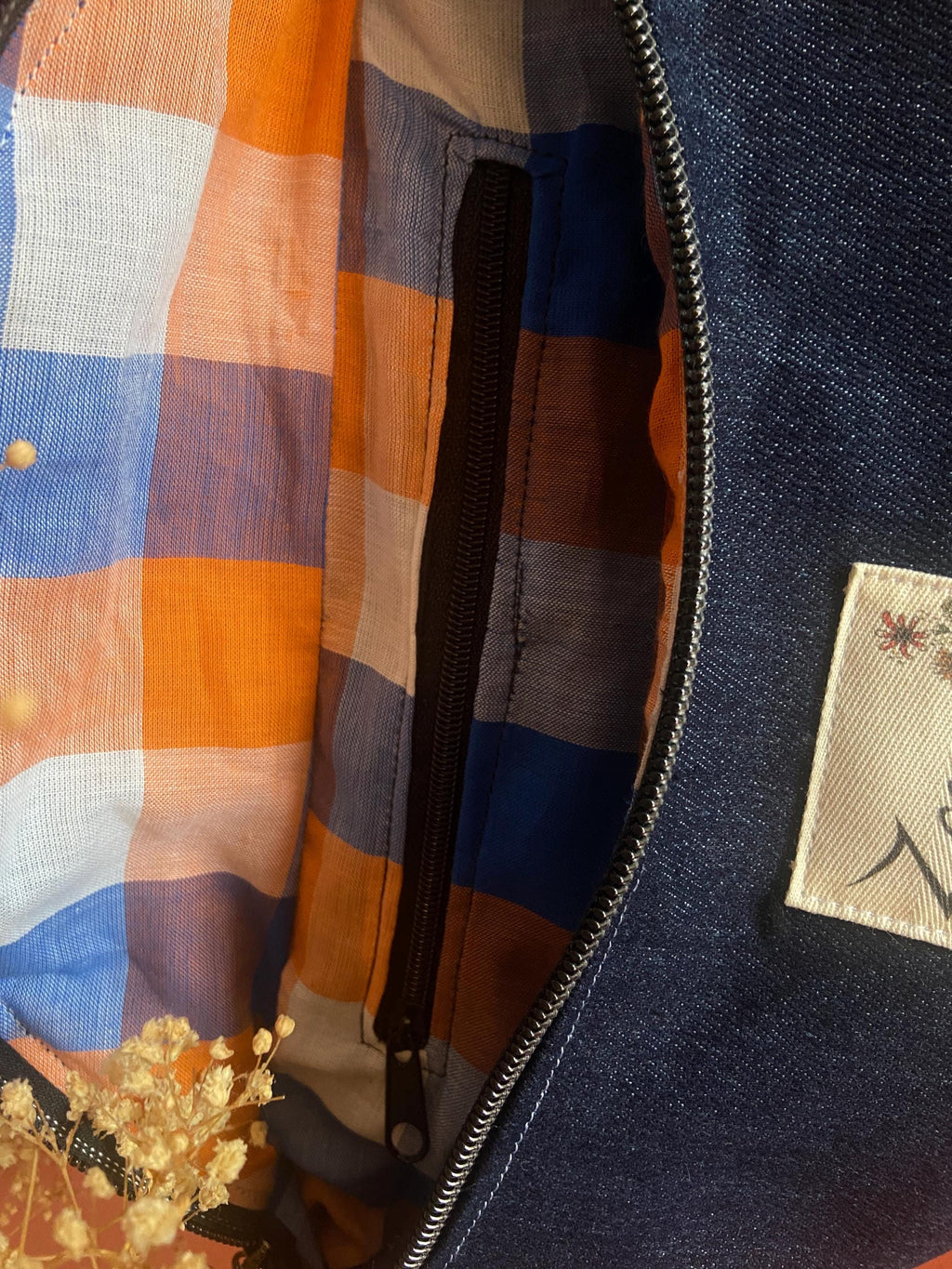 Sac banane Homme | Jeans brut  & doublure carreaux bleu et orangeSac Femme Zage Colorful Life