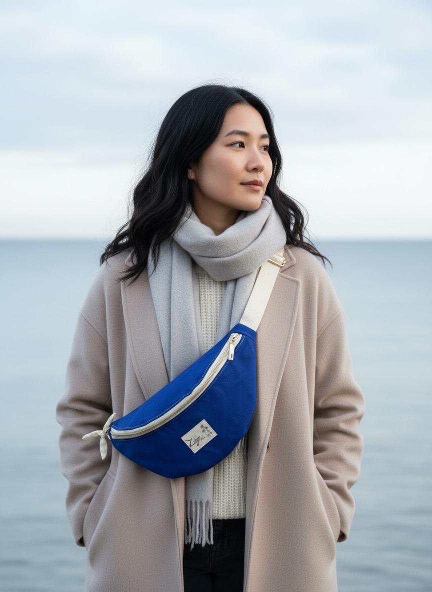 Sac banane femme été | Toile canvas bleu roi & doublure rayé jauneSac Femme Zage Colorful Life