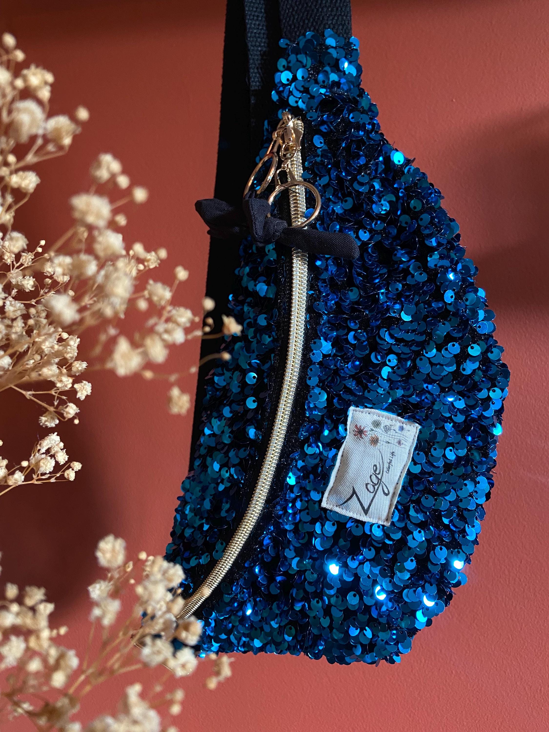 Sac banane fête femme  | Sequins bleu tuquoise & doublure noirSac Femme Zage Colorful Life