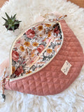 Sac banane femme hiver | Velours matelassé vieux rose & doublure gaze de coton fleurieSac Femme Zage Colorful Life