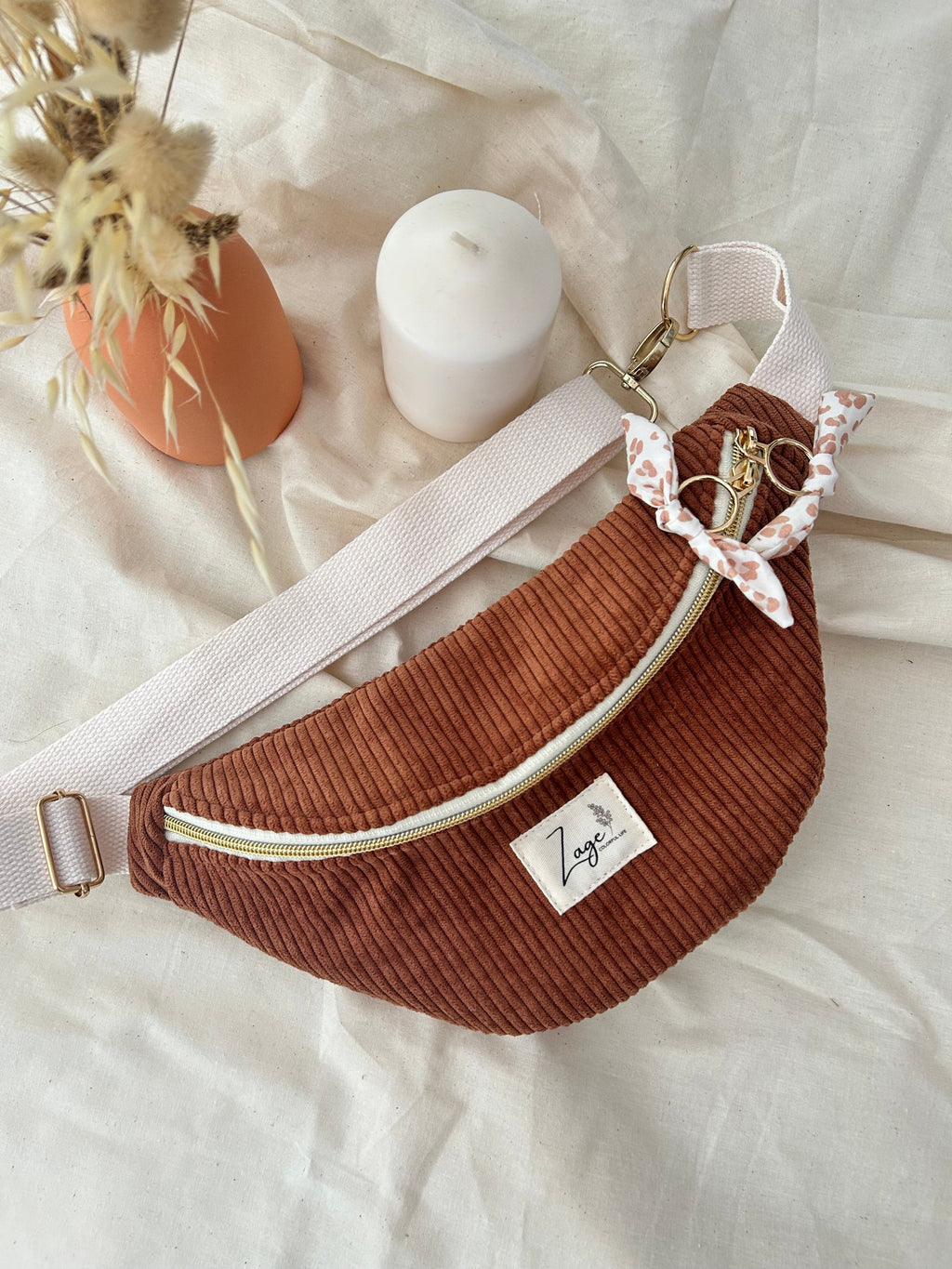 Sac banane femme hiver | Velours côtelé marron & doublure léopard caféSac Femme Zage Colorful Life