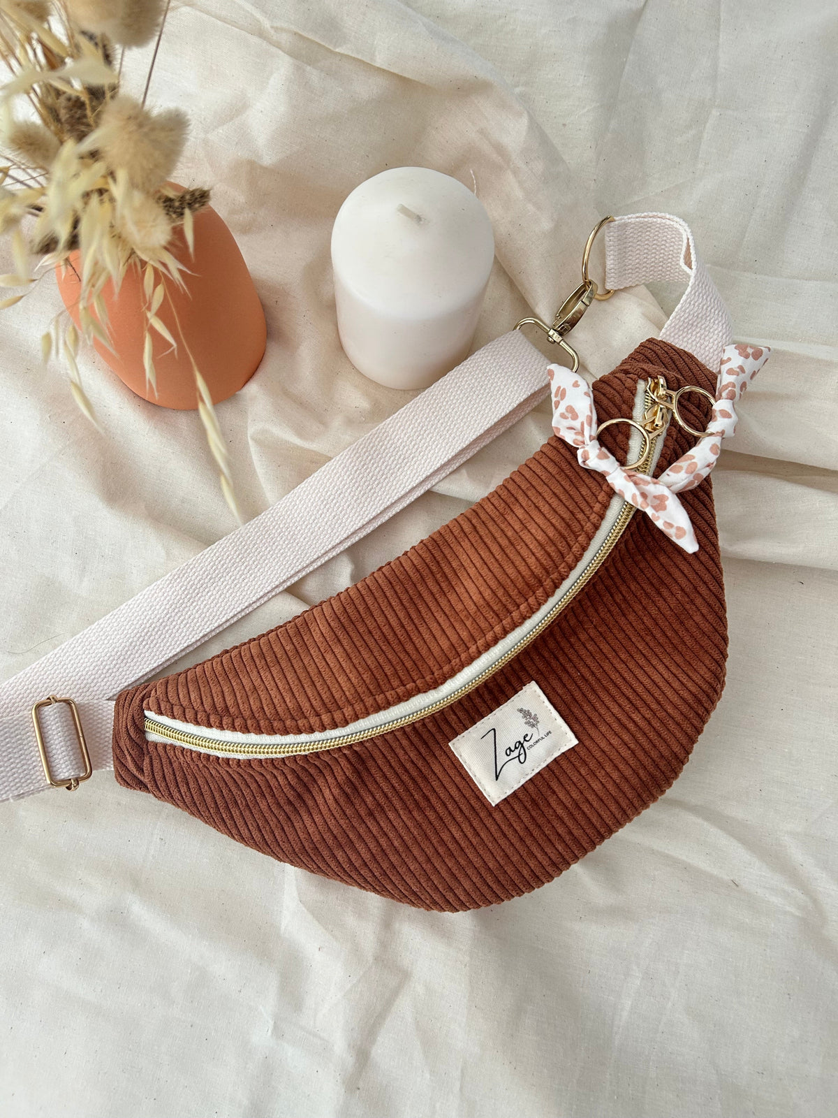 Sac banane femme hiver | Velours côtelé marron & doublure léopard caféSac Femme Zage Colorful Life