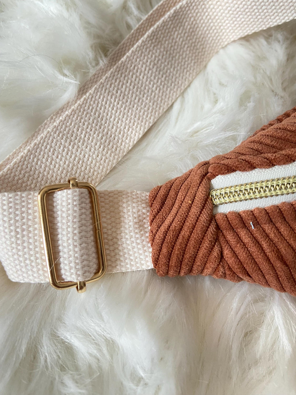 Sac banane femme hiver | Velours côtelé marron & doublure gaze de coton fleuriSac Femme Zage Colorful Life