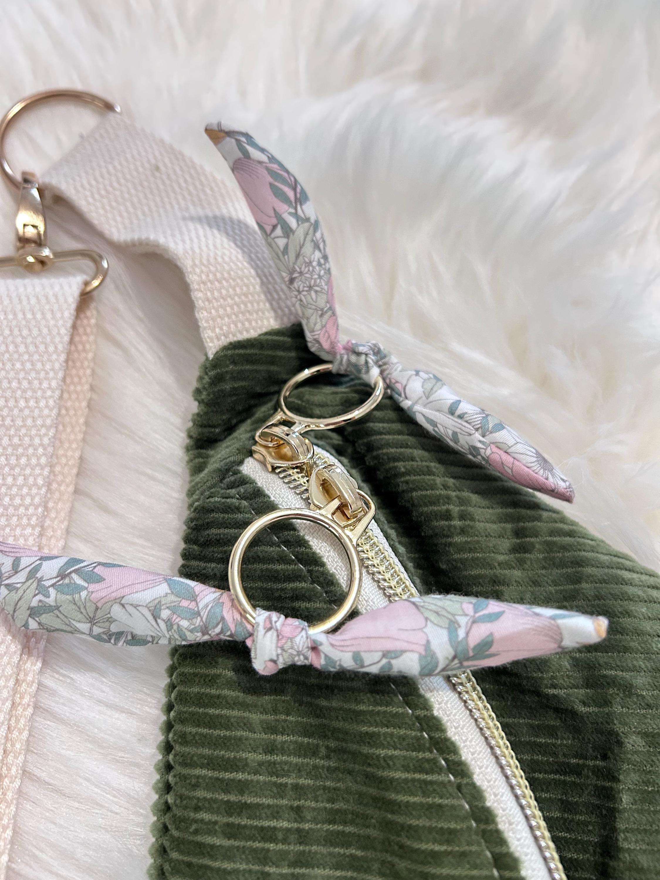 Sac banane femme hiver | Velours côtelé vert kaki & doublure liberty roseSac Femme Zage Colorful Life