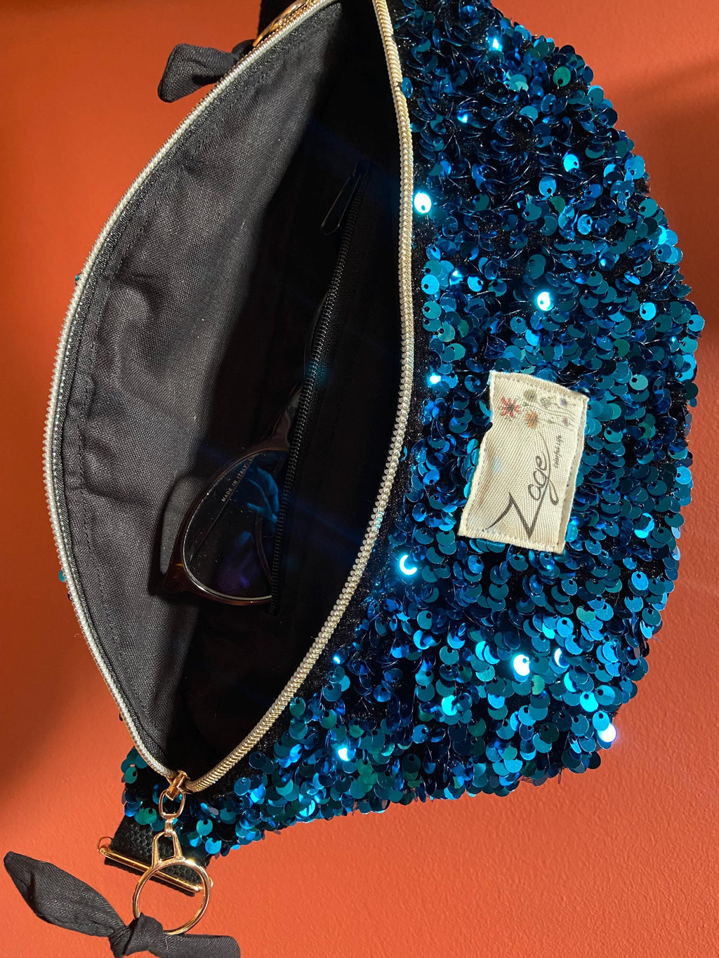 Sac banane fête femme  | Sequins bleu tuquoise & doublure noirSac Femme Zage Colorful Life