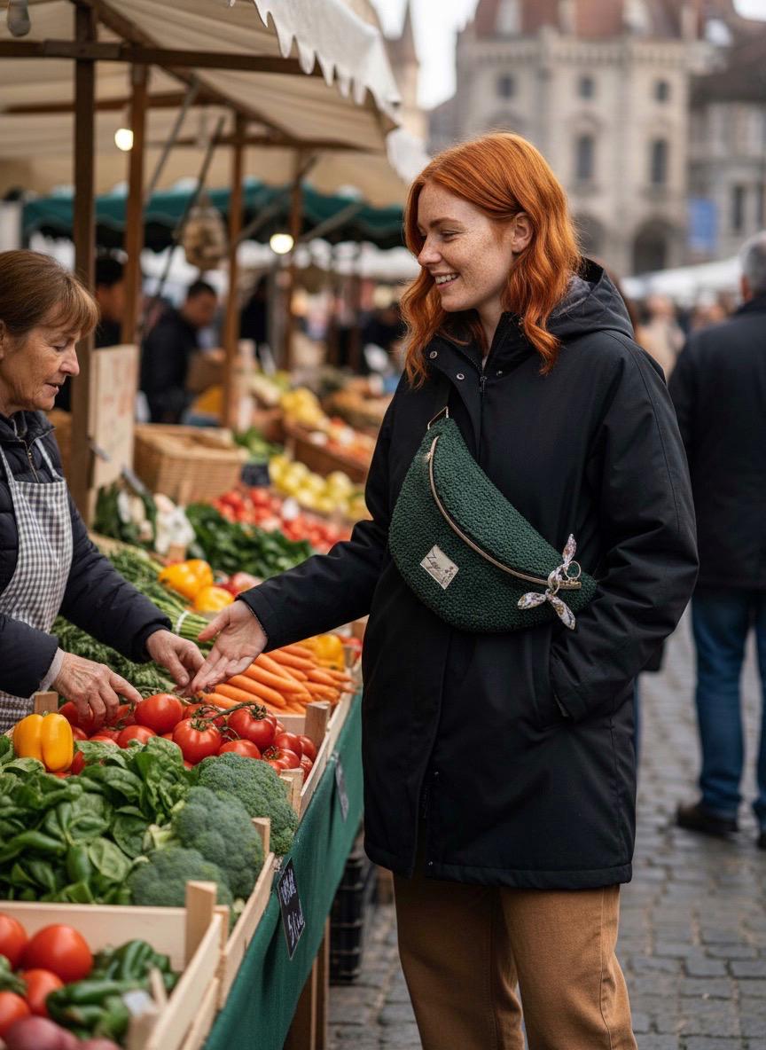 Sac Banane Femme fête | Bouclette vert foncé & doublure tissu indien fleuriSac Femme Zage Colorful Life