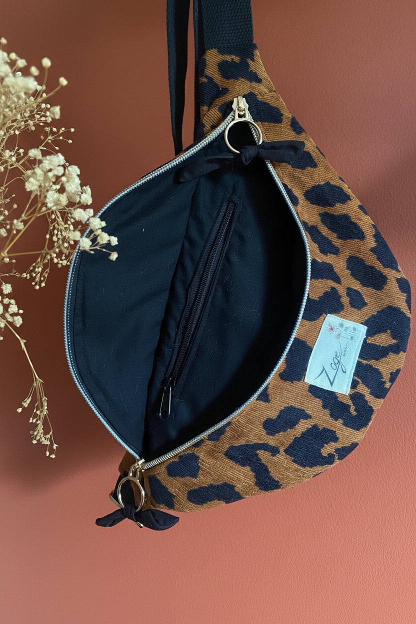 Sac banane femme hiver | Velours côtelé léopard marron & doublure noireSac Femme Zage Colorful Life