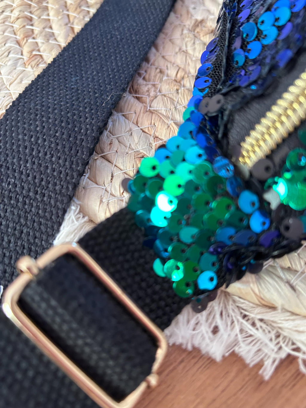 Sac banane femme fête | Sequins caméléon bleu vert violet & doublure noirSac Femme Zage Colorful Life