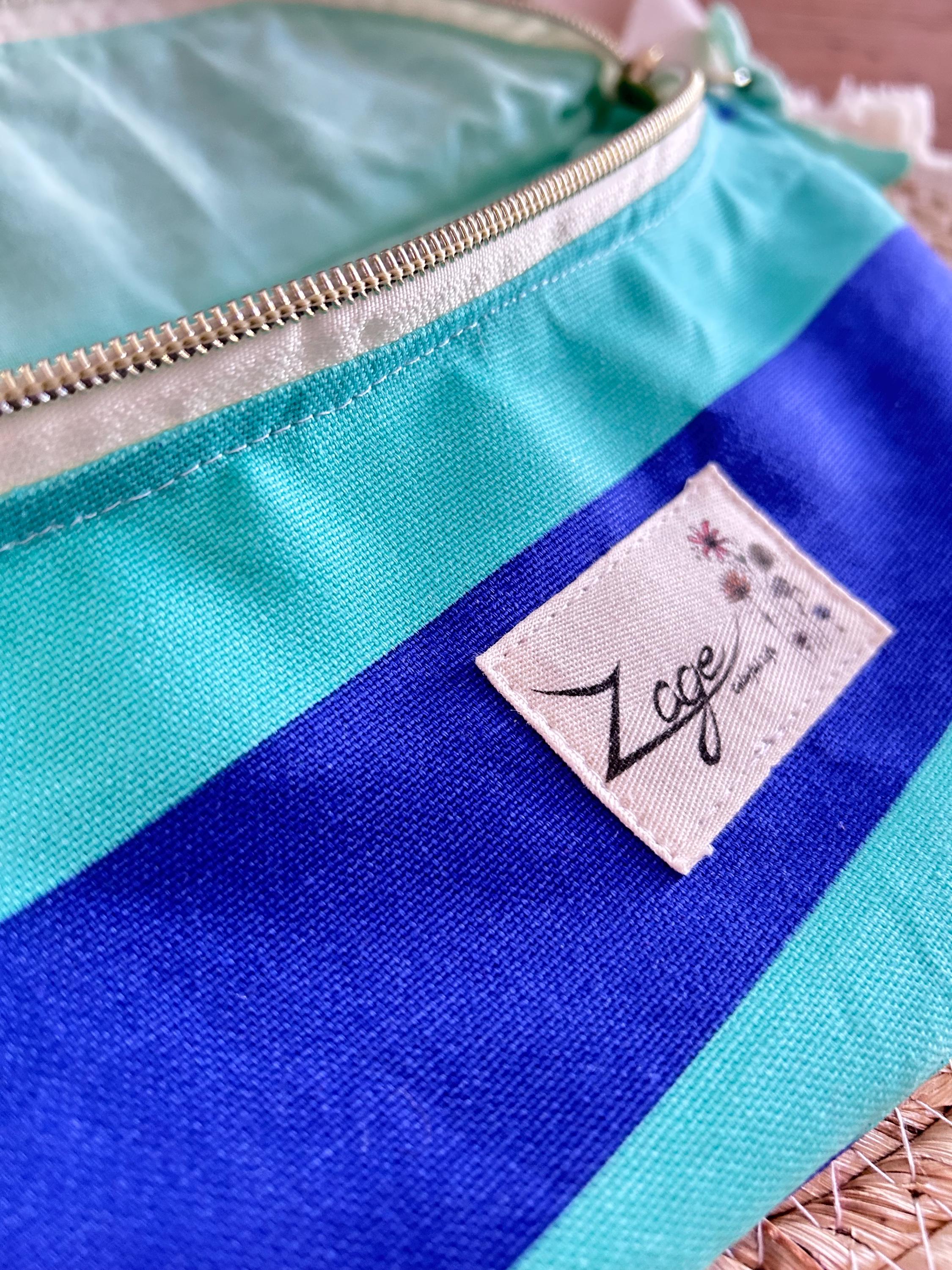 Sac banane femme été | Toile canvas rayé bleu et turquoise & doublure bleue clairSac Femme Zage Colorful Life