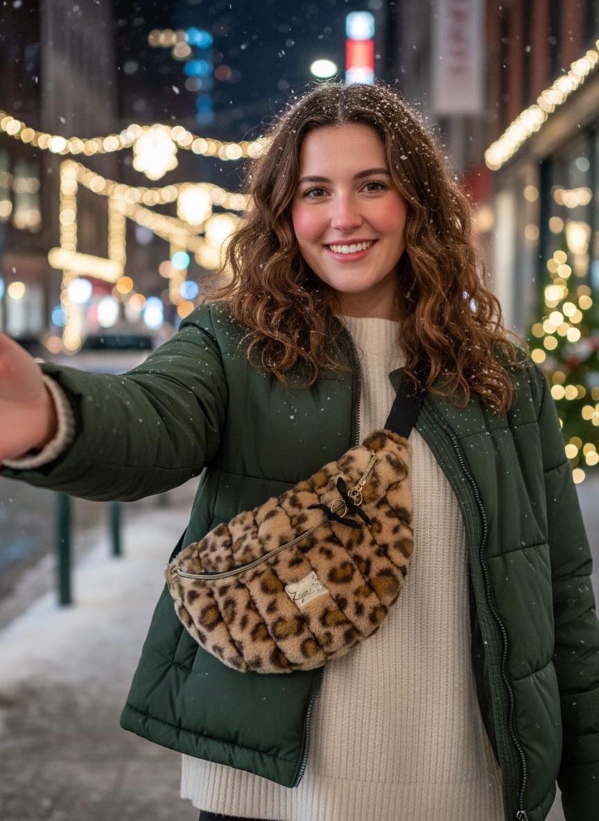 Sac banane femme hiver | Fausse fourrure léopard matelassé marron & doublure noireSac Femme Zage Colorful Life