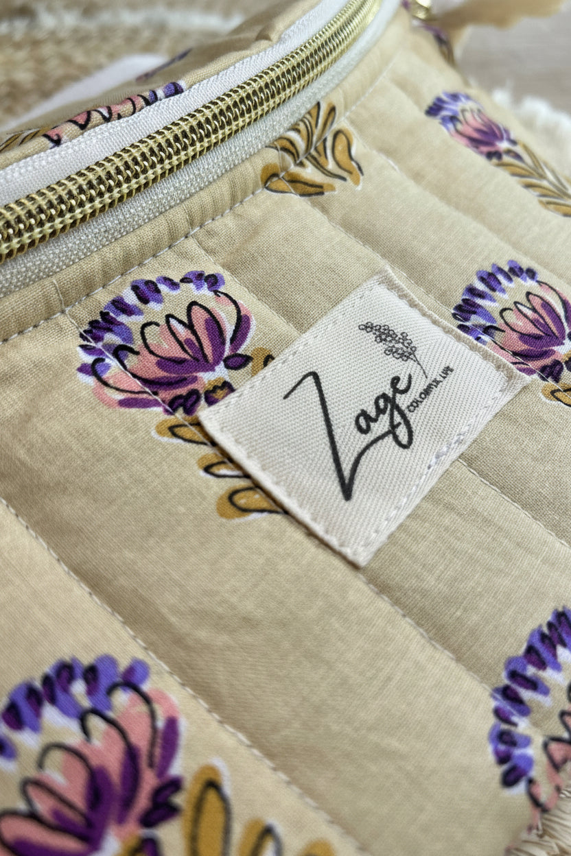 Sac banane femme Matelassé | Tissu matelassé beige fleuri & doublure beigeSac Femme Zage Colorful Life