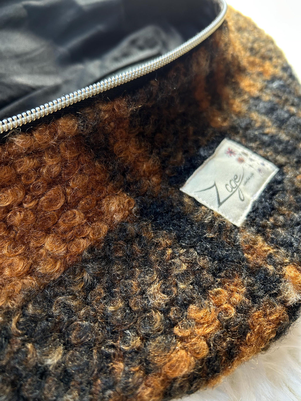 Sac banane femme hiver | Ecossaise bouclettes marron et noir & doublure noireSac Femme Zage Colorful Life