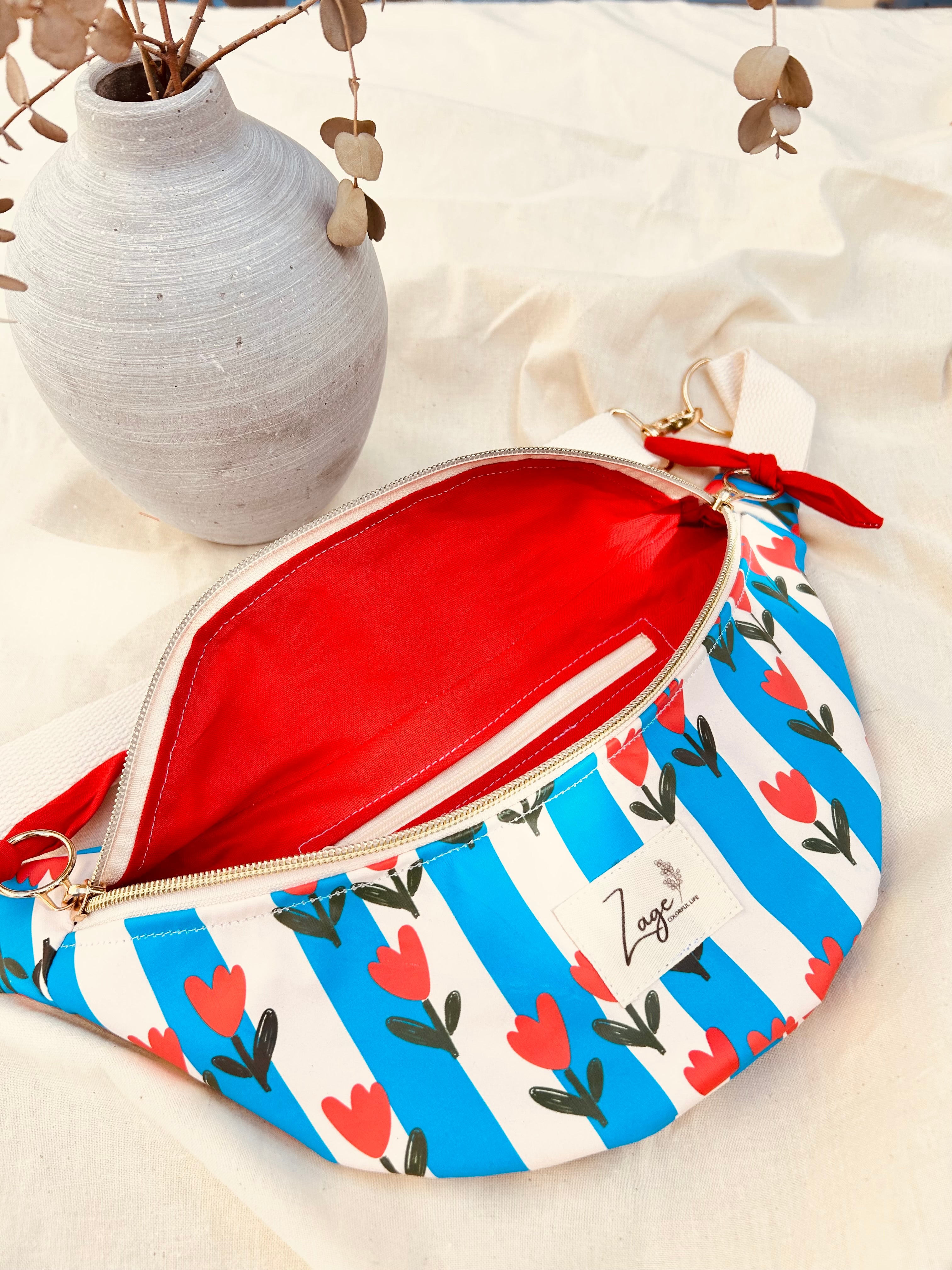 Sac banane ciré femme | rayures et motifs tulipes & rougeSac Femme Zage Colorful Life
