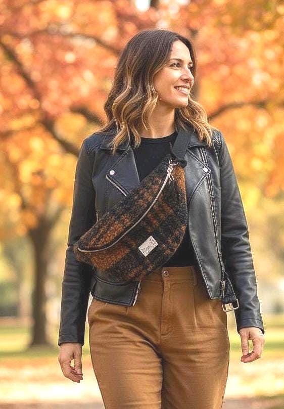 Sac banane femme hiver | Ecossaise bouclettes marron et noir & doublure noireSac Femme Zage Colorful Life