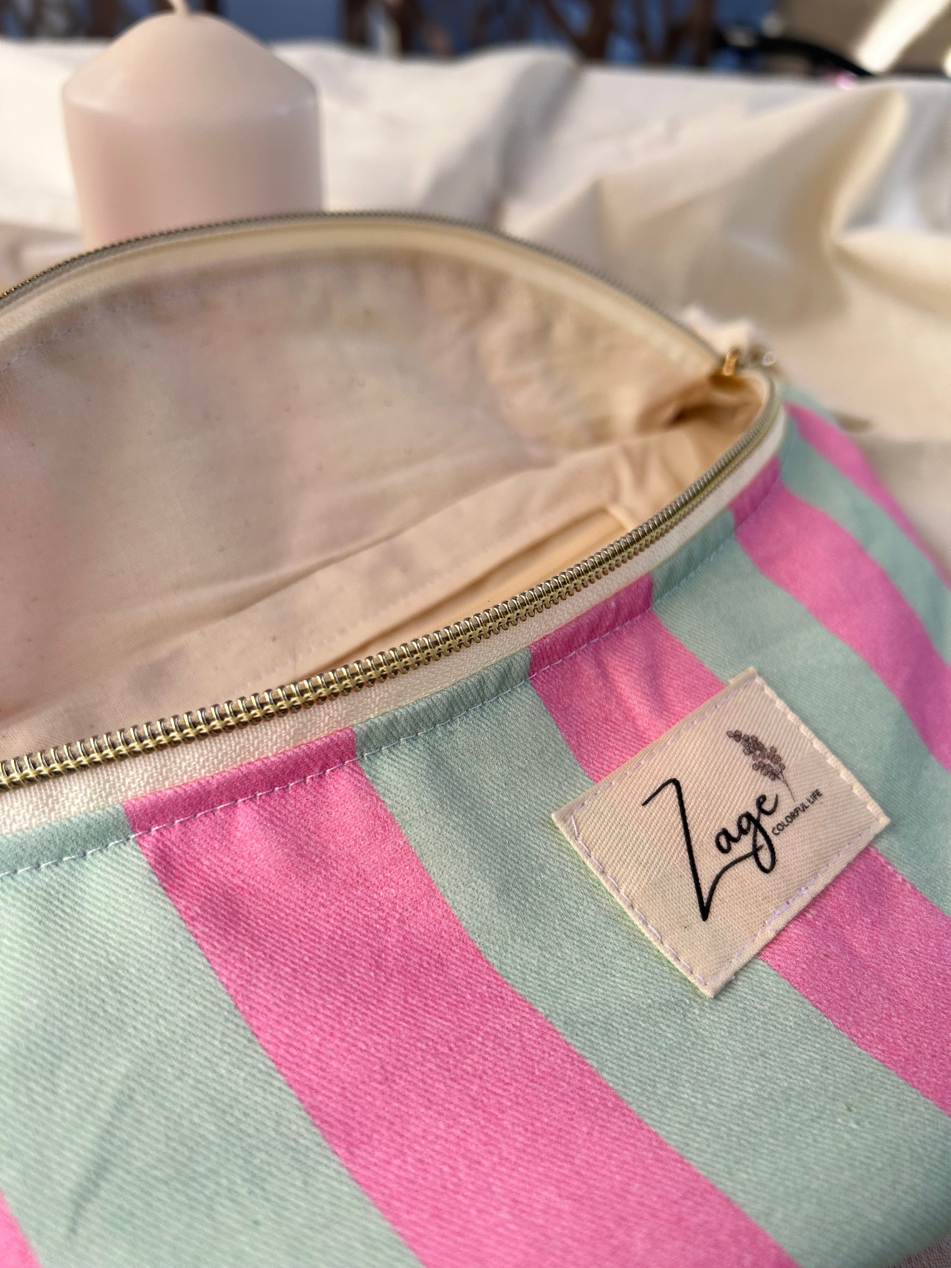 Sac banane femme Eté | Sergé de coton vert menthe et rose & doublure beigeSac Femme Zage Colorful Life