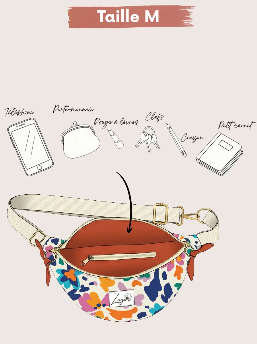 Sac banane femme hiver | Velours côtelé bleu marine & doublure liberty bleueSac Femme Zage Colorful Life