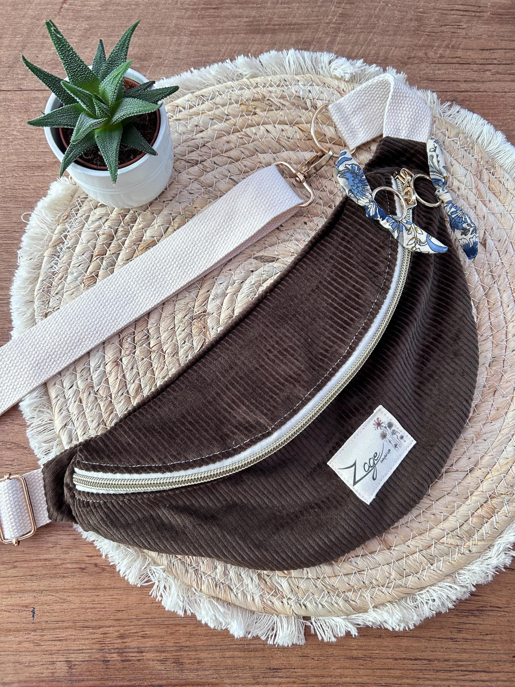 Sac banane femme hiver | Velours côtelé marron bronze & doublure tissu indienSac Femme Zage Colorful Life