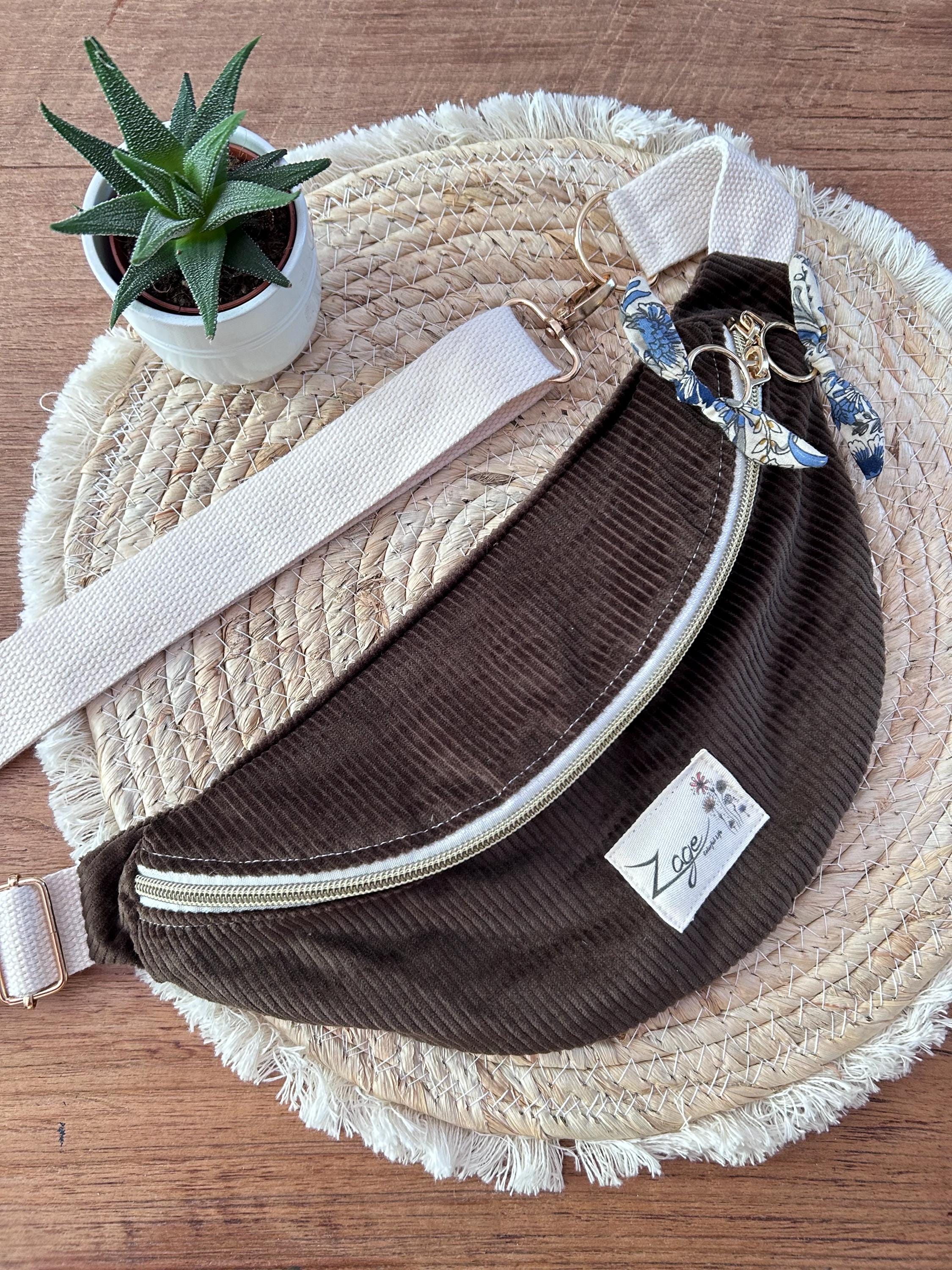 Sac banane femme hiver | Velours côtelé marron bronze & doublure tissu indienSac Femme Zage Colorful Life