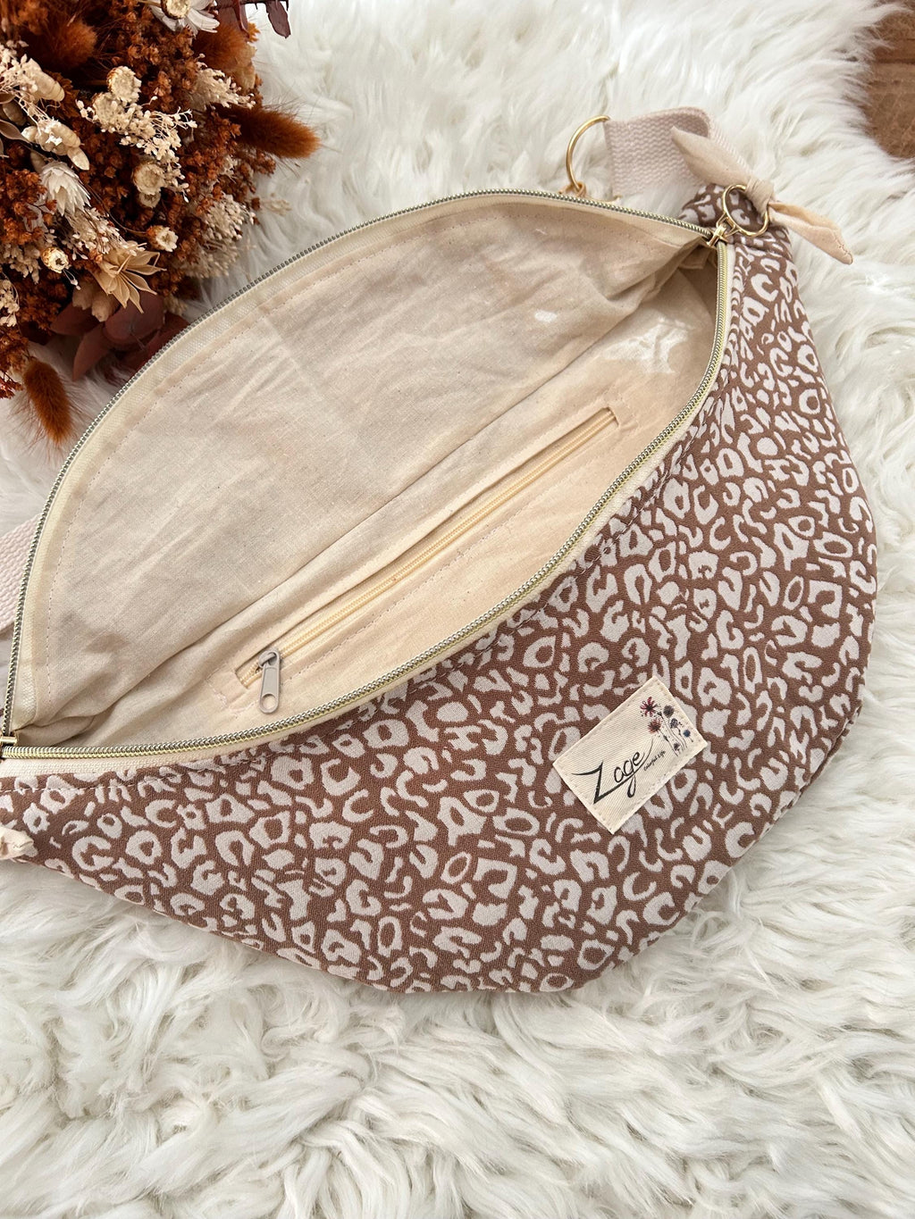 Sac banane femme hiver| Jacquard léopard café & doublure beigeSac Femme Zage Colorful Life