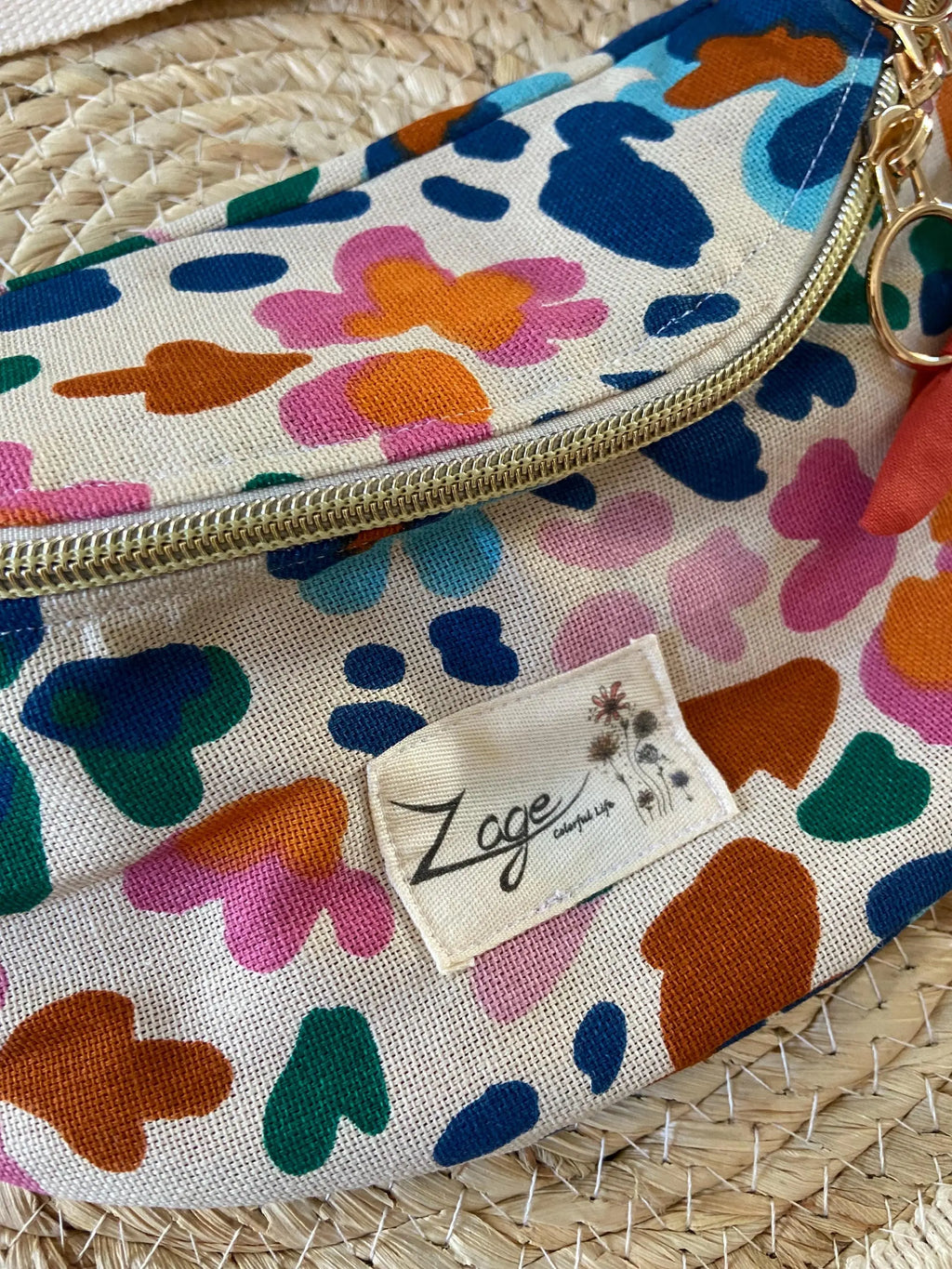 Sac Banane Femme | Toile de coton fleurie multicolore & doublure TerracottaSac Femme Zage Colorful Life