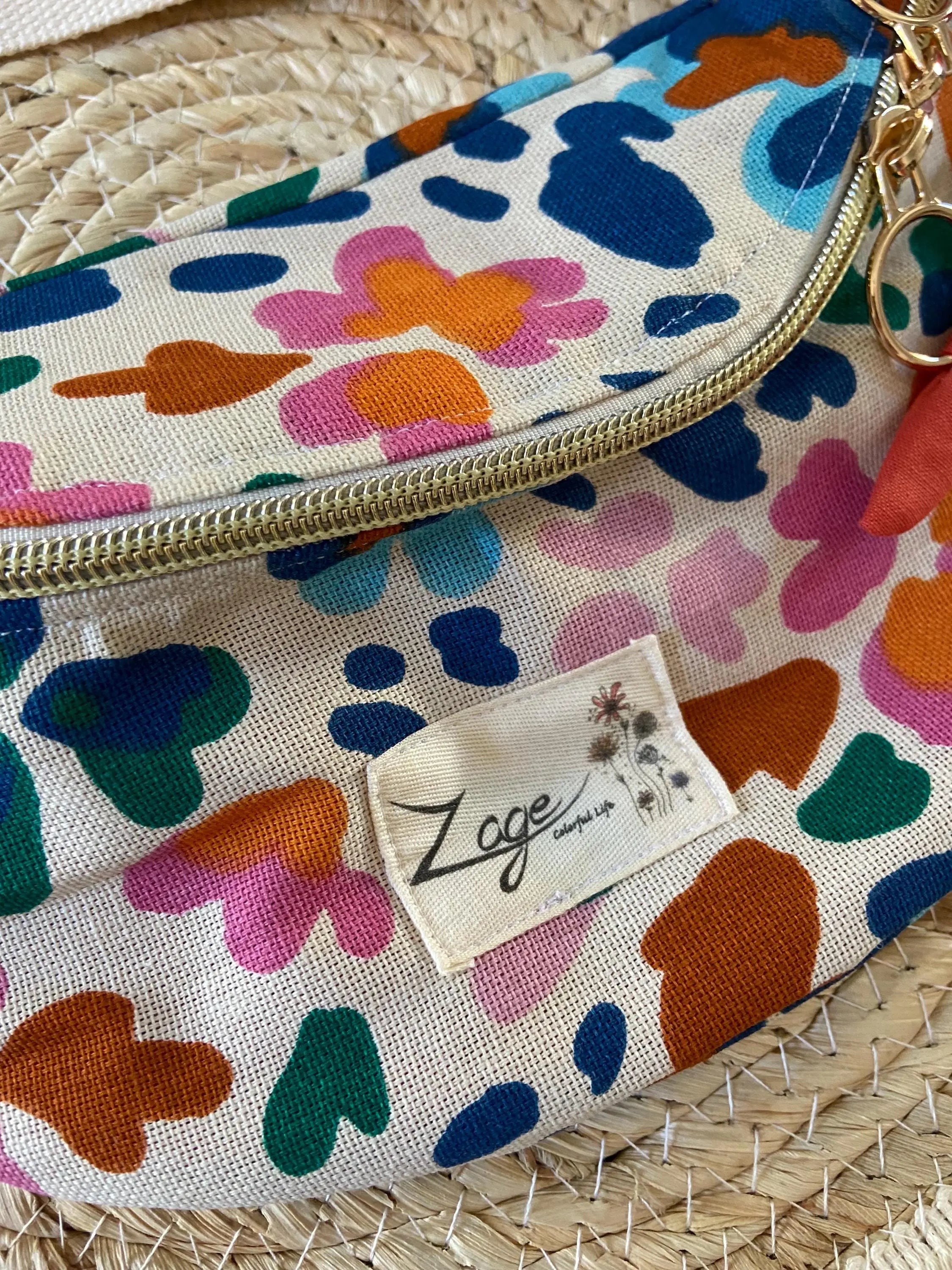 Sac Banane Femme | Toile de coton fleurie multicolore & doublure TerracottaSac Femme Zage Colorful Life