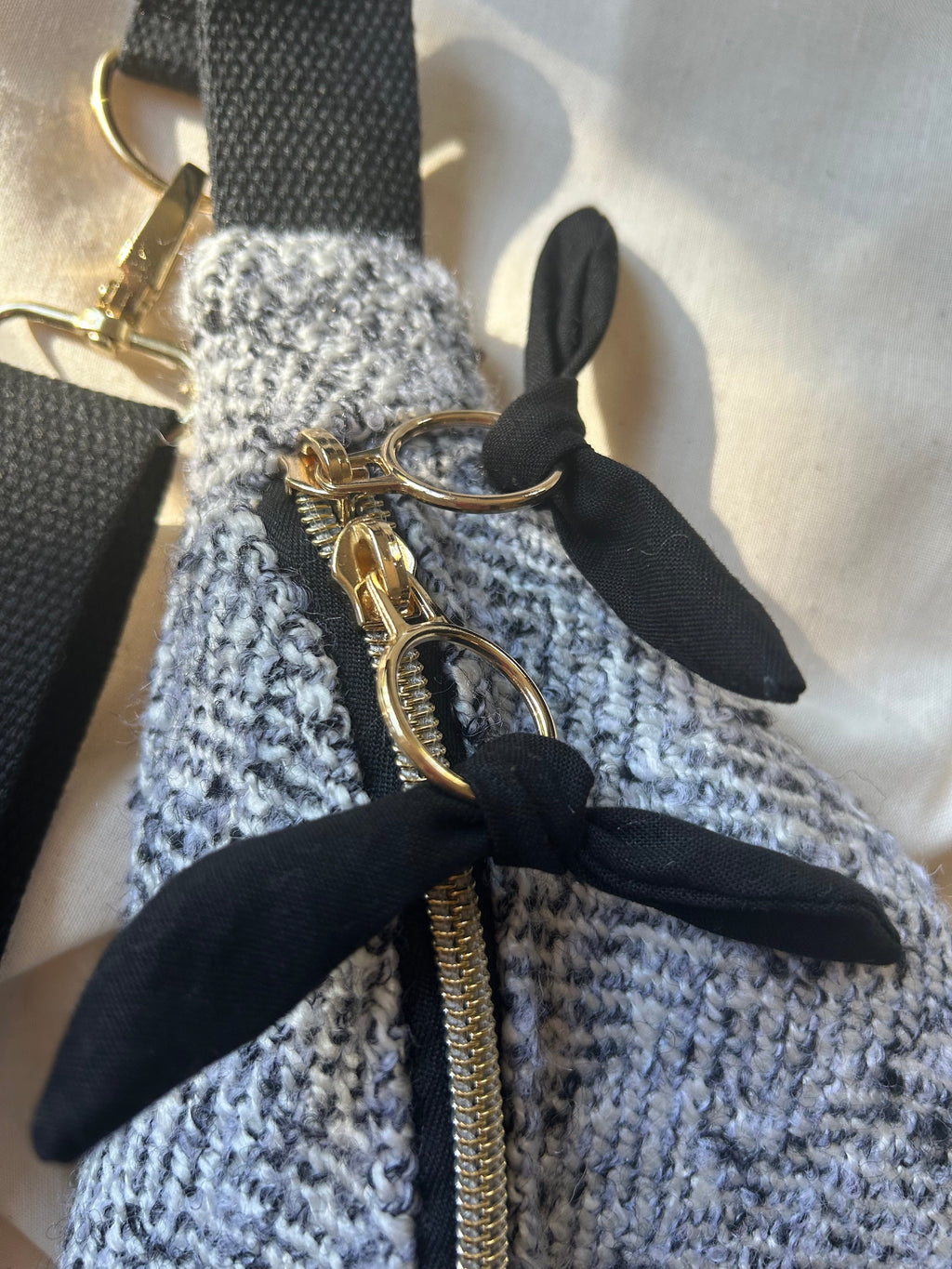 Sac banane femme hiver | Laine mélangée gris noir blanc & doublure noireSac Femme Zage Colorful Life