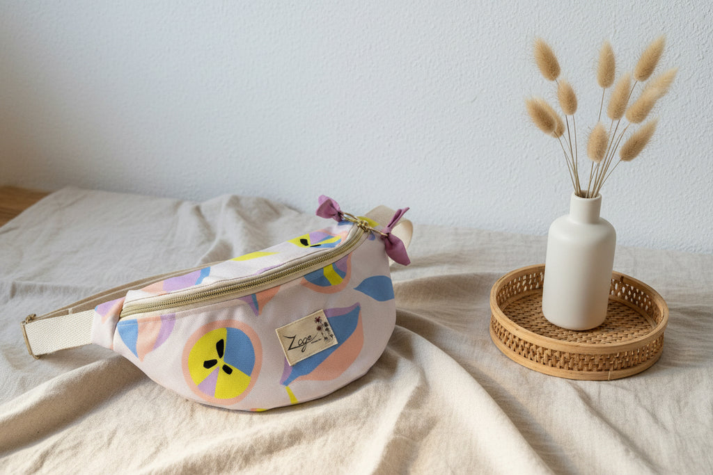 Sac banane Imperméable femme | Beige à motif agrume pastel & roseSac Femme Zage Colorful Life