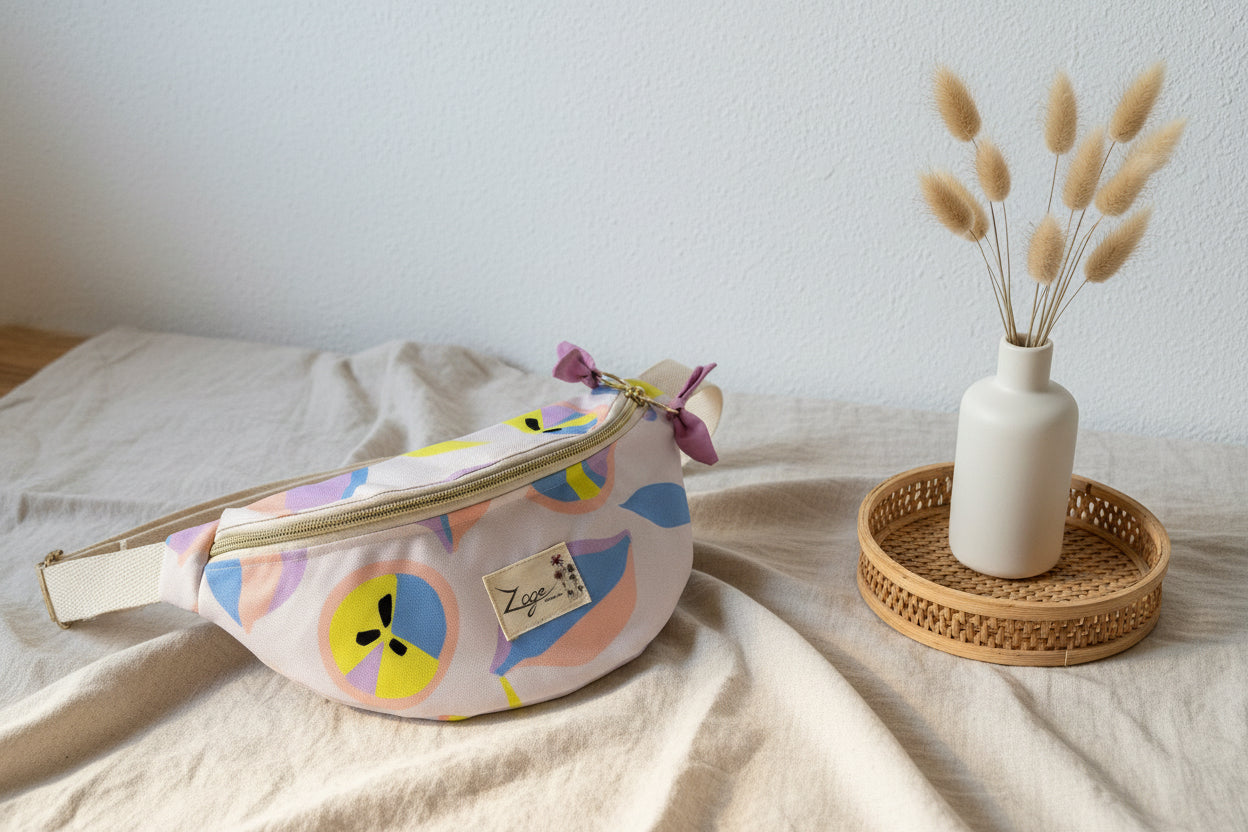 Sac banane Imperméable femme | Beige à motif agrume pastel & roseSac Femme Zage Colorful Life