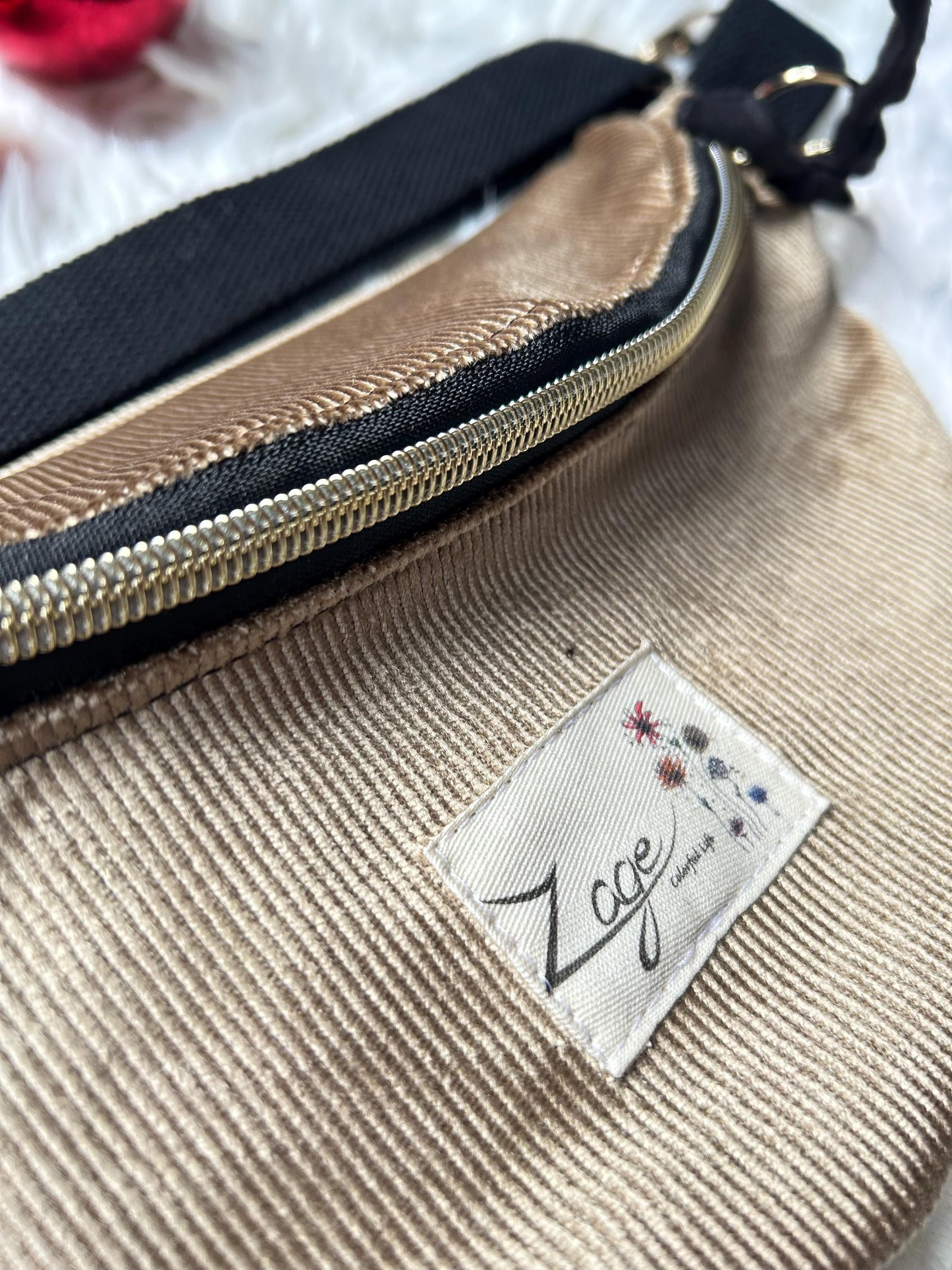 Sac banane femme hiver | Velours côtelé  doré & doublure noireSac Femme Zage Colorful Life