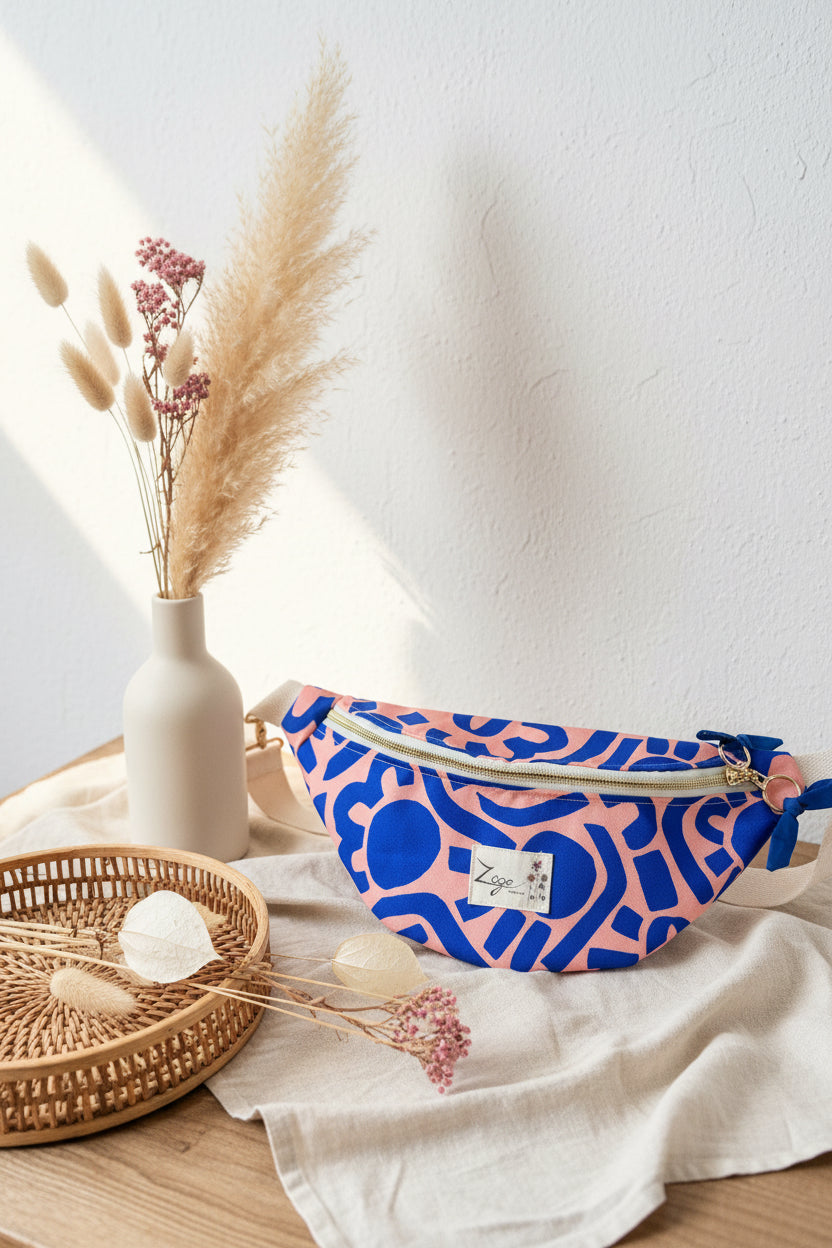 Sac banane Imperméable femme | Toile Graphique bleu et rose & doublure bleueSac Femme Zage Colorful Life