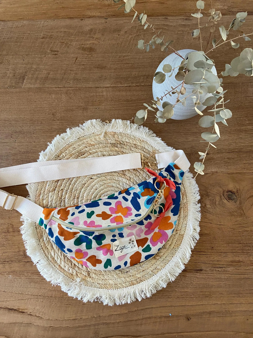 Sac Banane Femme | Toile de coton fleurie multicolore & doublure TerracottaSac Femme Zage Colorful Life