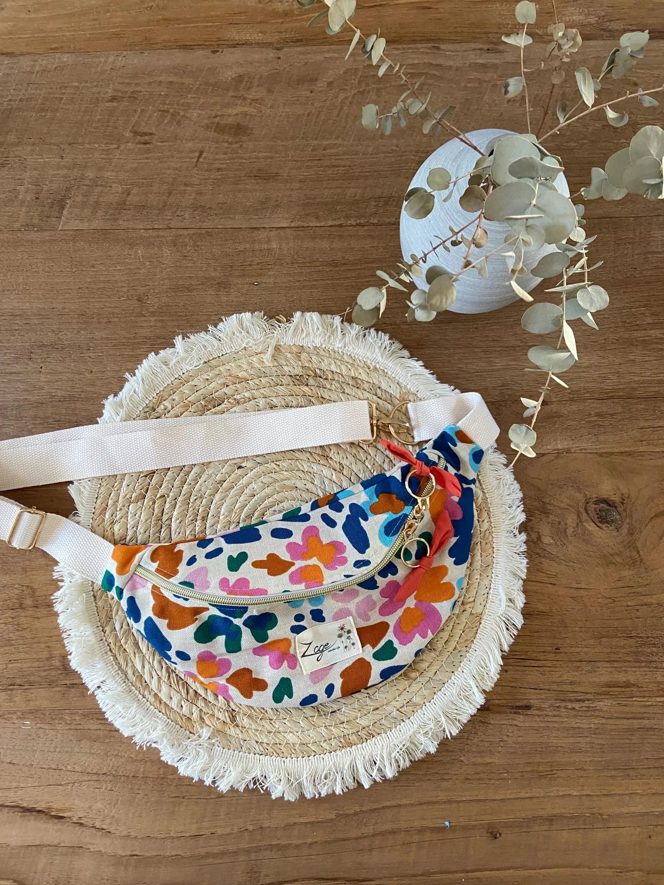 Sac Banane Femme | Toile de coton fleurie multicolore & doublure TerracottaSac Femme Zage Colorful Life