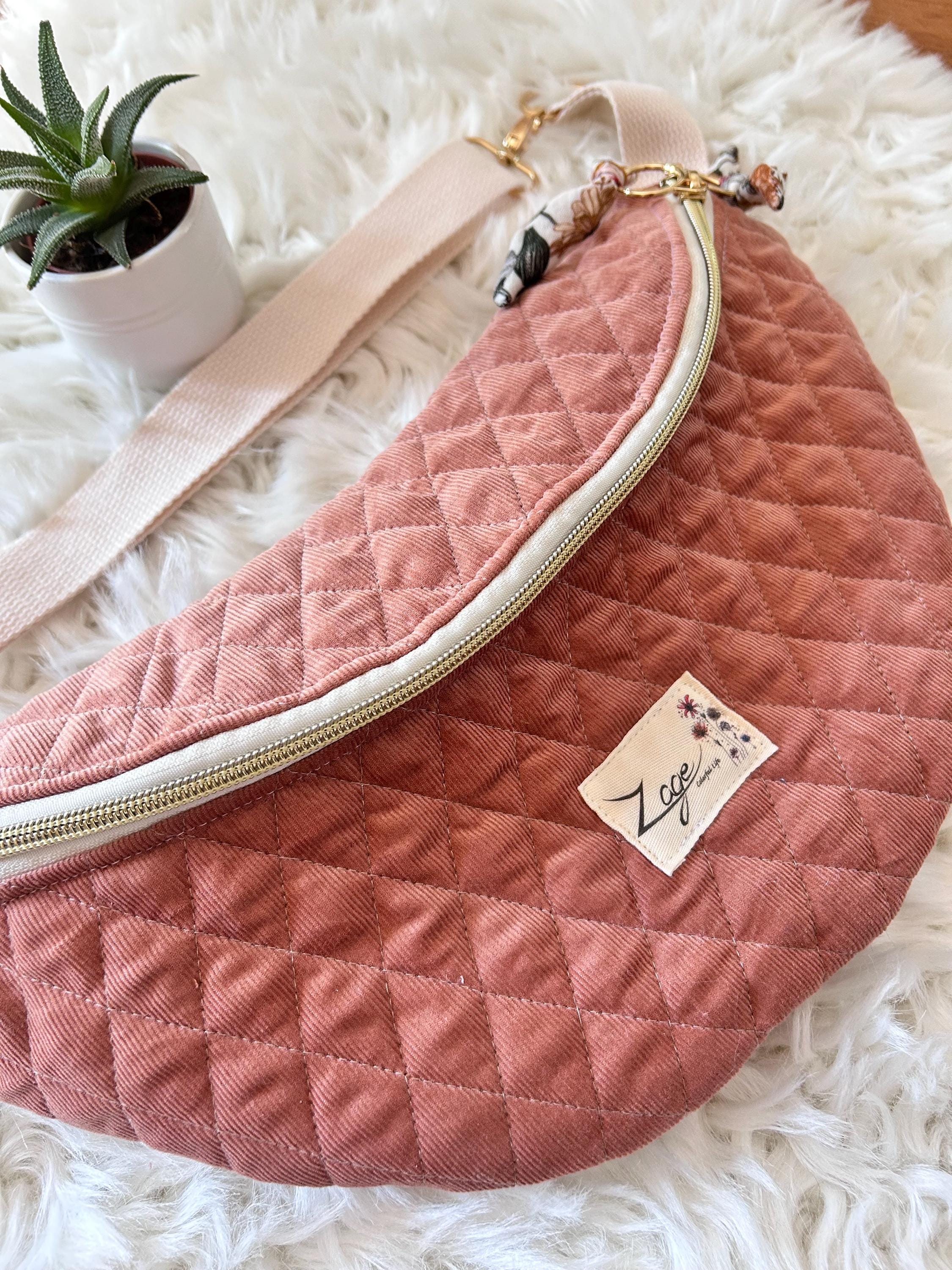 Sac banane femme hiver | Velours matelassé vieux rose & doublure gaze de coton fleurieSac Femme Zage Colorful Life