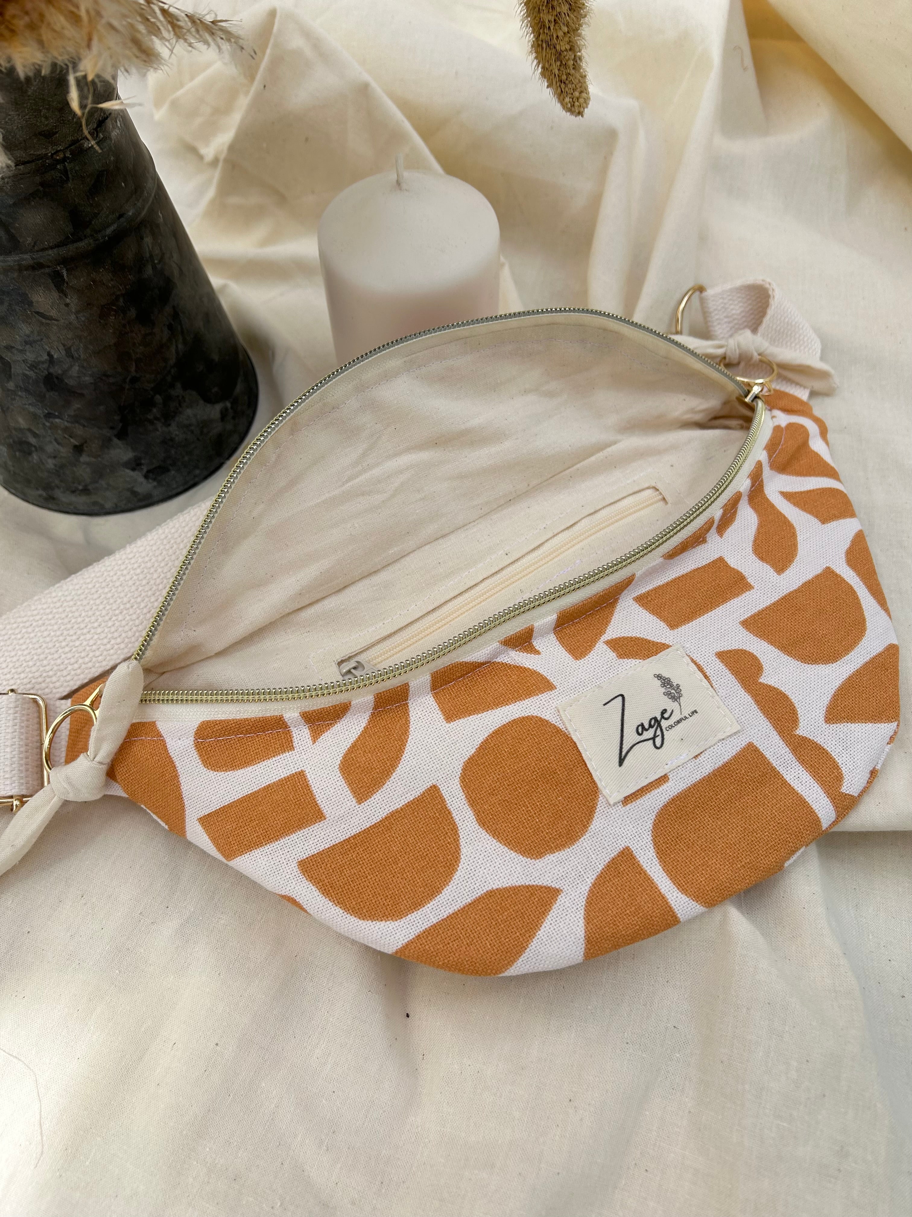 Sac Banane Femme Eté - Toile de coton graphique orange & doublure beigeSac Femme Zage Colorful Life