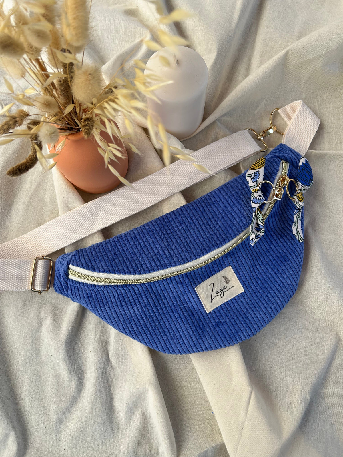Sac banane femme hiver | Velours côtelé bleu roi & doublure indy fleuriSac Femme Zage Colorful Life