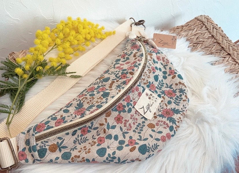 Sac banane Femme |Toile fleuri liberty & doublure beigeSac Femme Zage Colorful Life