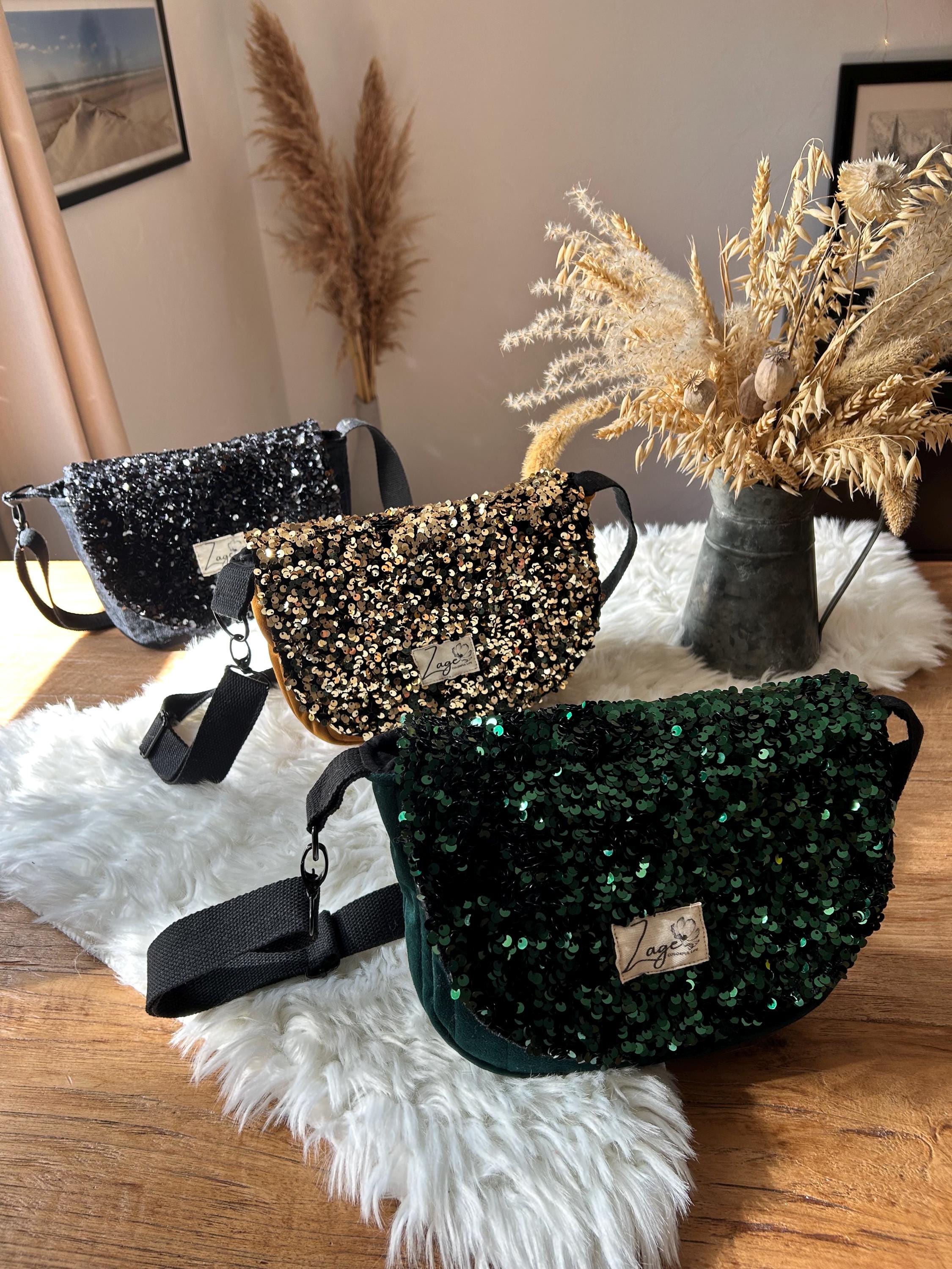 Sac Besace à rabat femme fête | Sequins, velours matelassé  & doublure noireSac Femme Zage Colorful Life