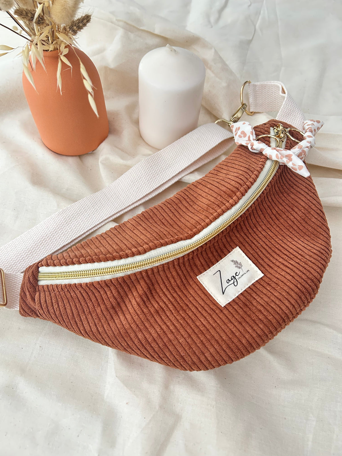 Sac banane femme hiver | Velours côtelé marron & doublure léopard caféSac Femme Zage Colorful Life