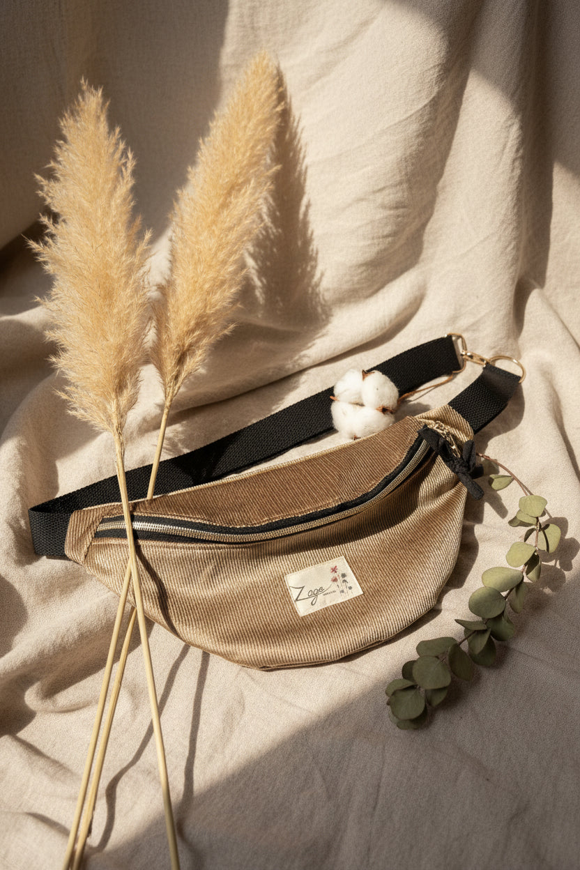 Sac banane femme hiver | Velours côtelé  doré & doublure noireSac Femme Zage Colorful Life