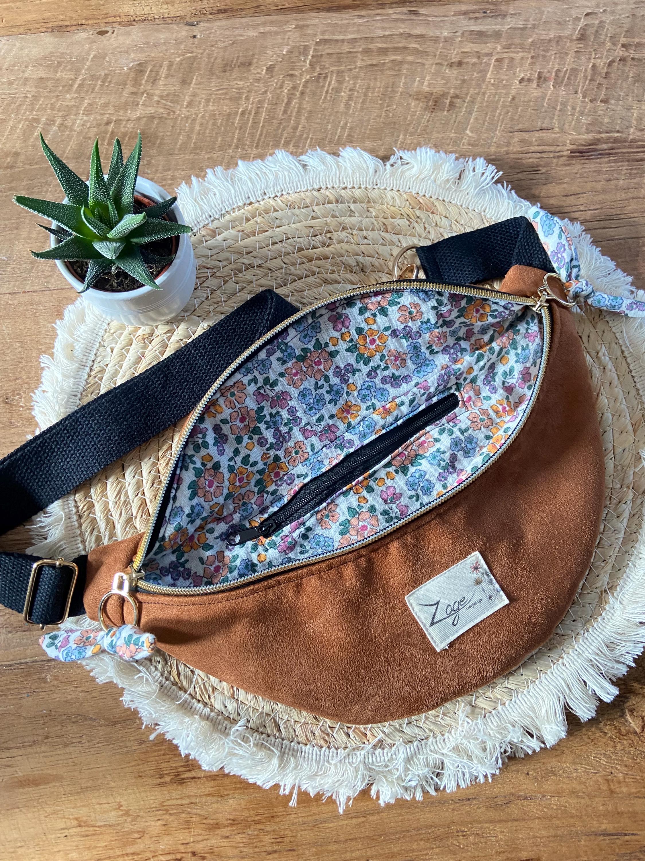 Sac banane femme hiver | Suédine marron & doublure gaze de coton fleurie libertySac Femme Zage Colorful Life