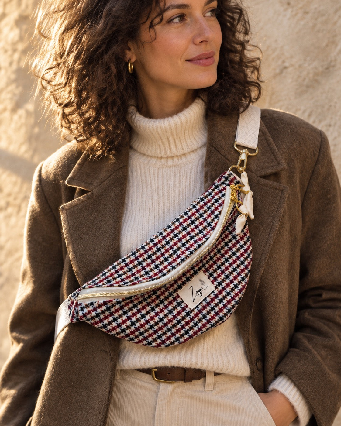 Sac banane femme hiver | Lainage pied de poule & doublure beigeSac Femme Zage Colorful Life