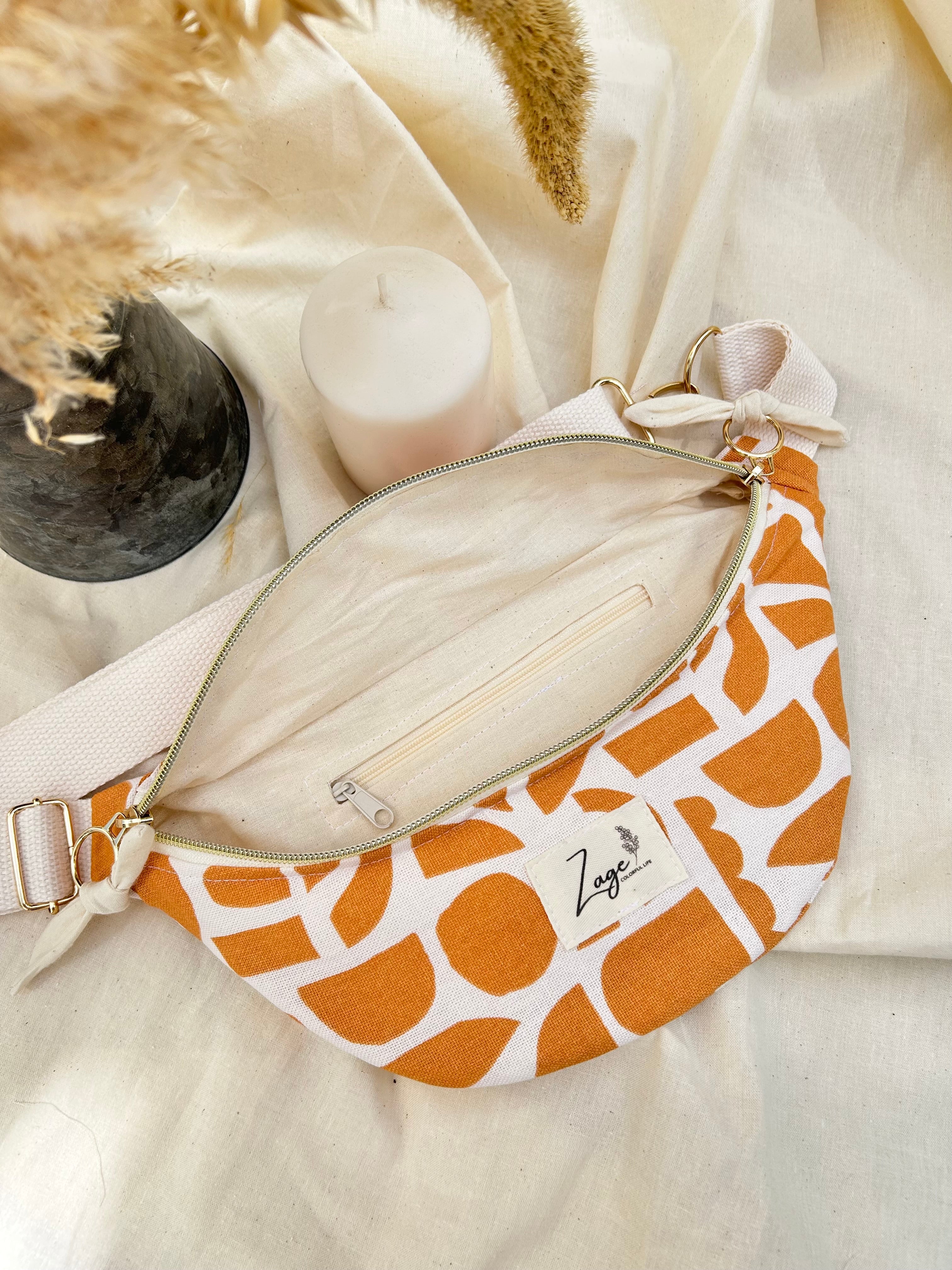 Sac Banane Femme Eté - Toile de coton graphique orange & doublure beigeSac Femme Zage Colorful Life