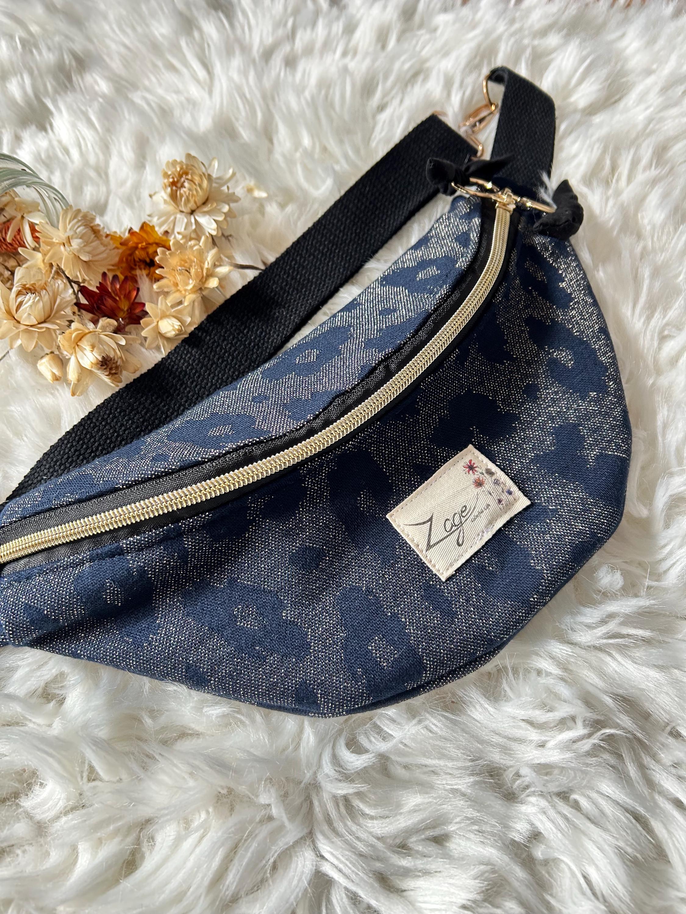 Sac banane femme fête | Jacquard léopard paillettes marine et argentée & doublure noireSac Femme Zage Colorful Life