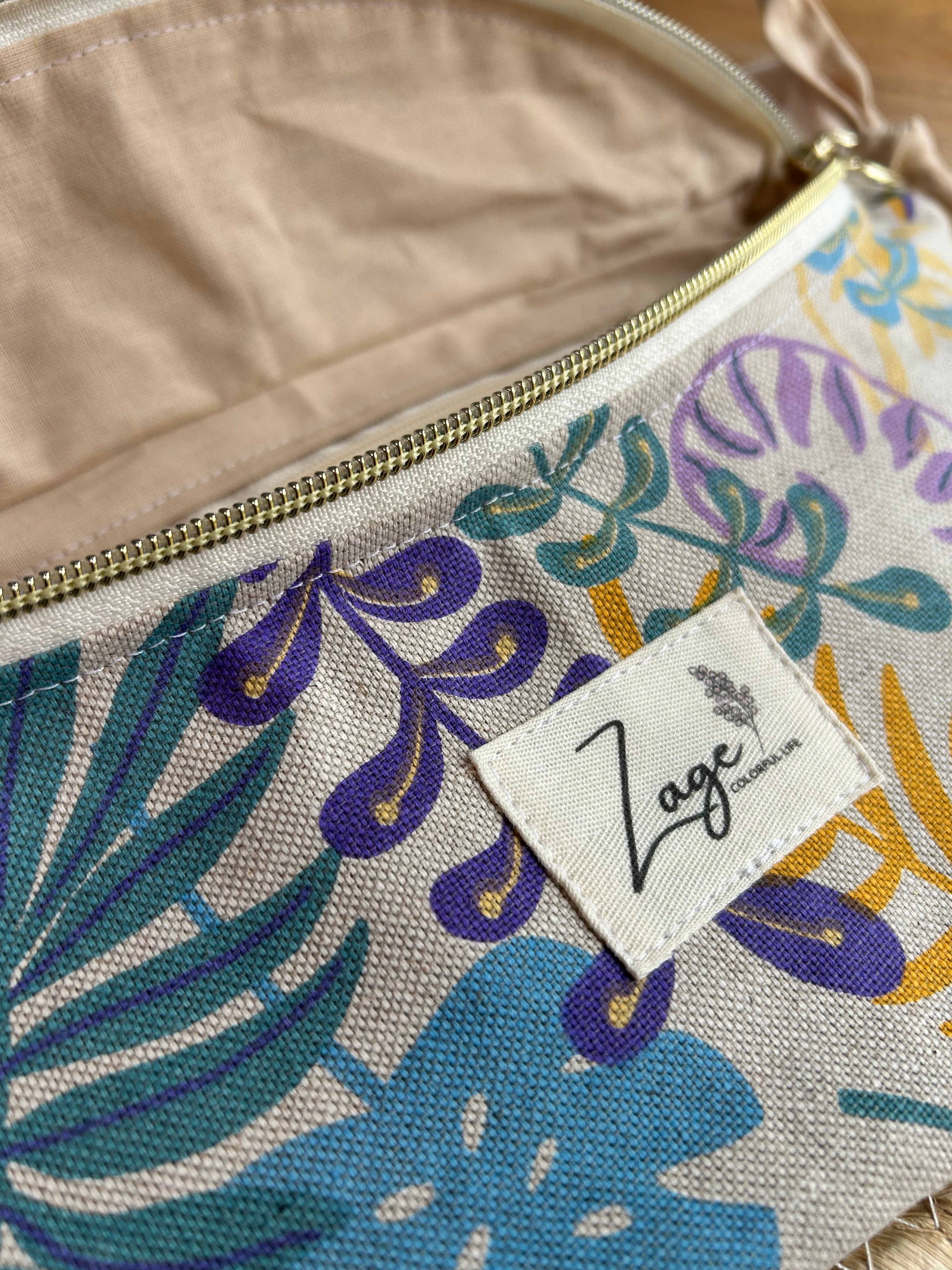 Sac banane femme Eté | Toile de coton feuilles colorées & doublure beigeSac Femme Zage Colorful Life